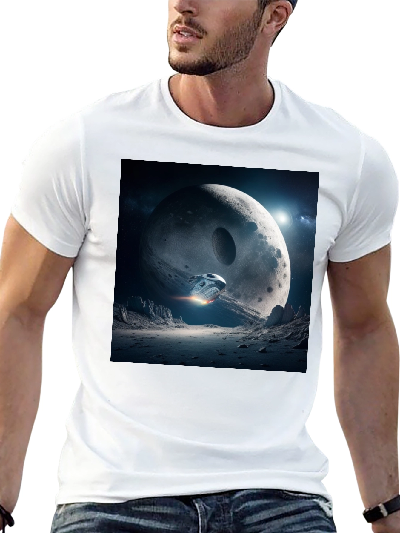 Black Sci-Fi Moon Landing Graphic Tee view 13