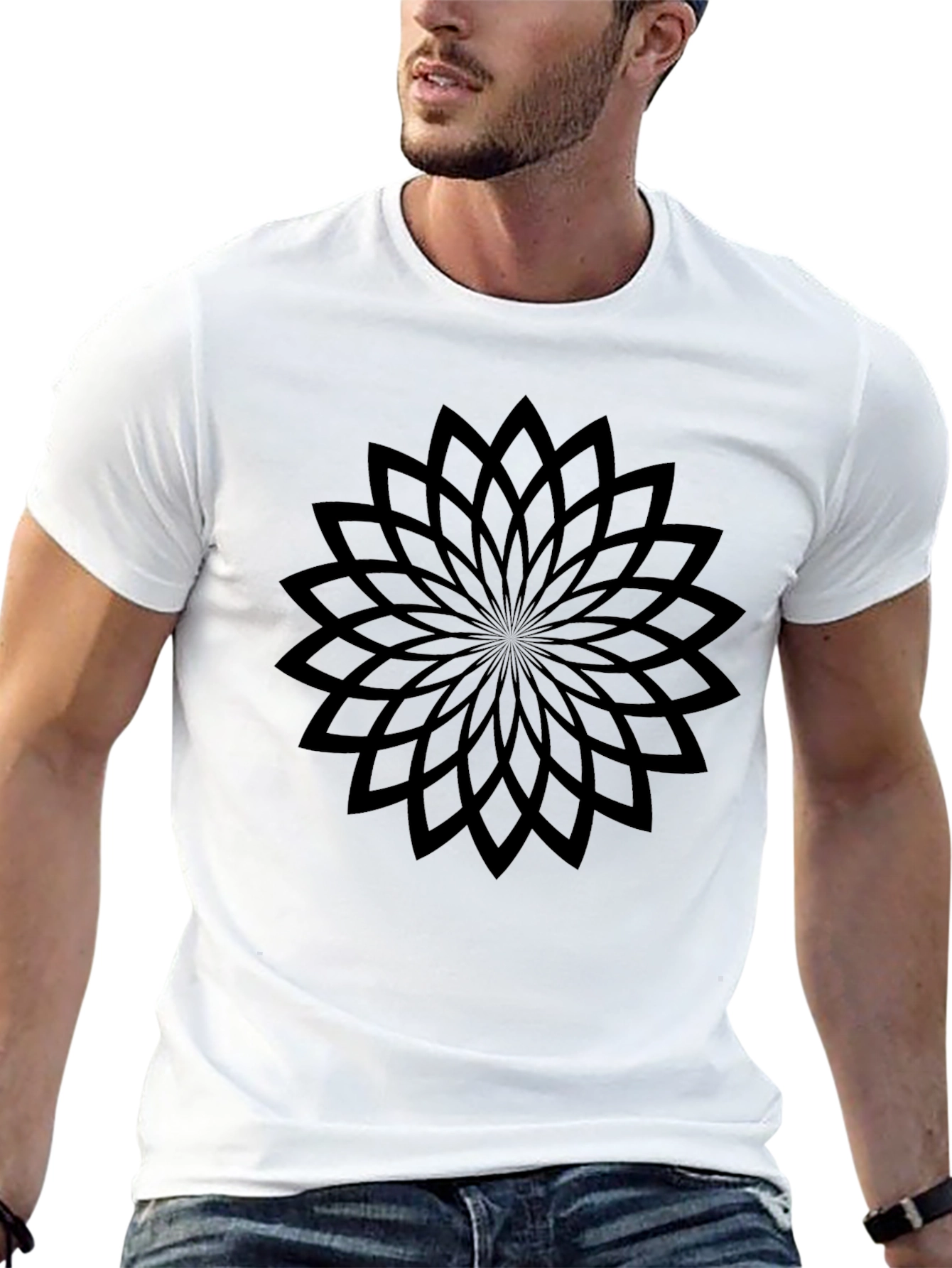 Black Geometric Flower Black T-Shirt view 13