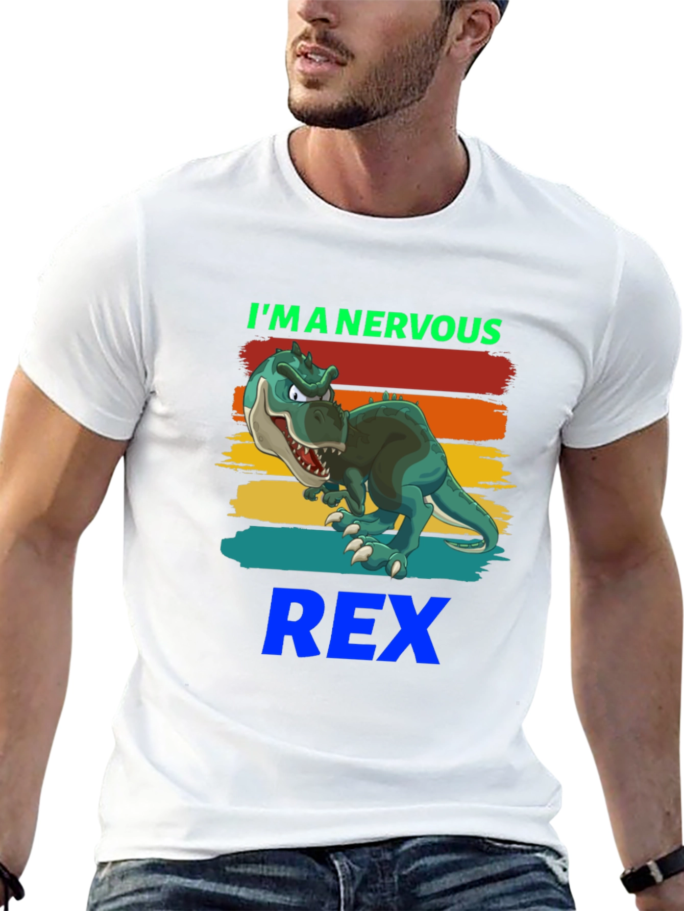 Black Nervous Rex T-Shirt - Cartoon Dinosaur Tee view 13