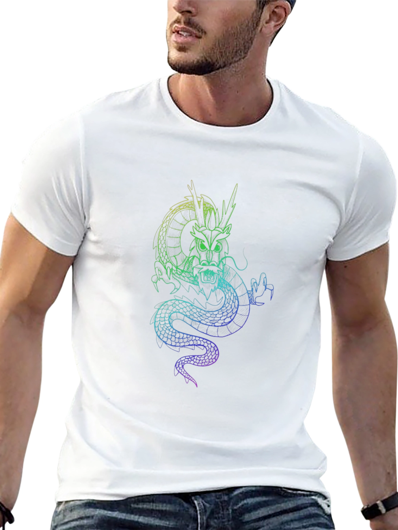Black Dragon Graphic Black T-Shirt - Unique Neon Design view 13