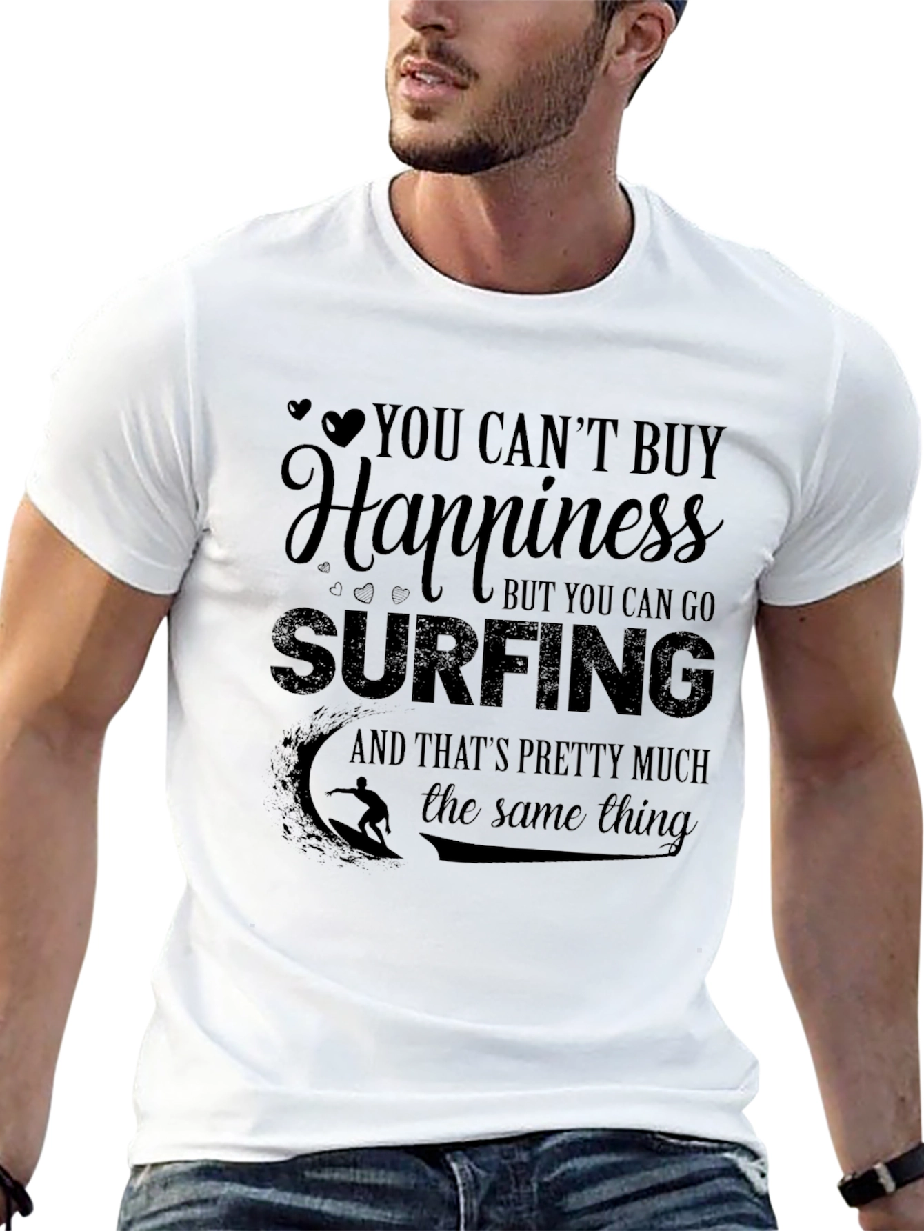Black Surfing Happiness Black T-Shirt view 13