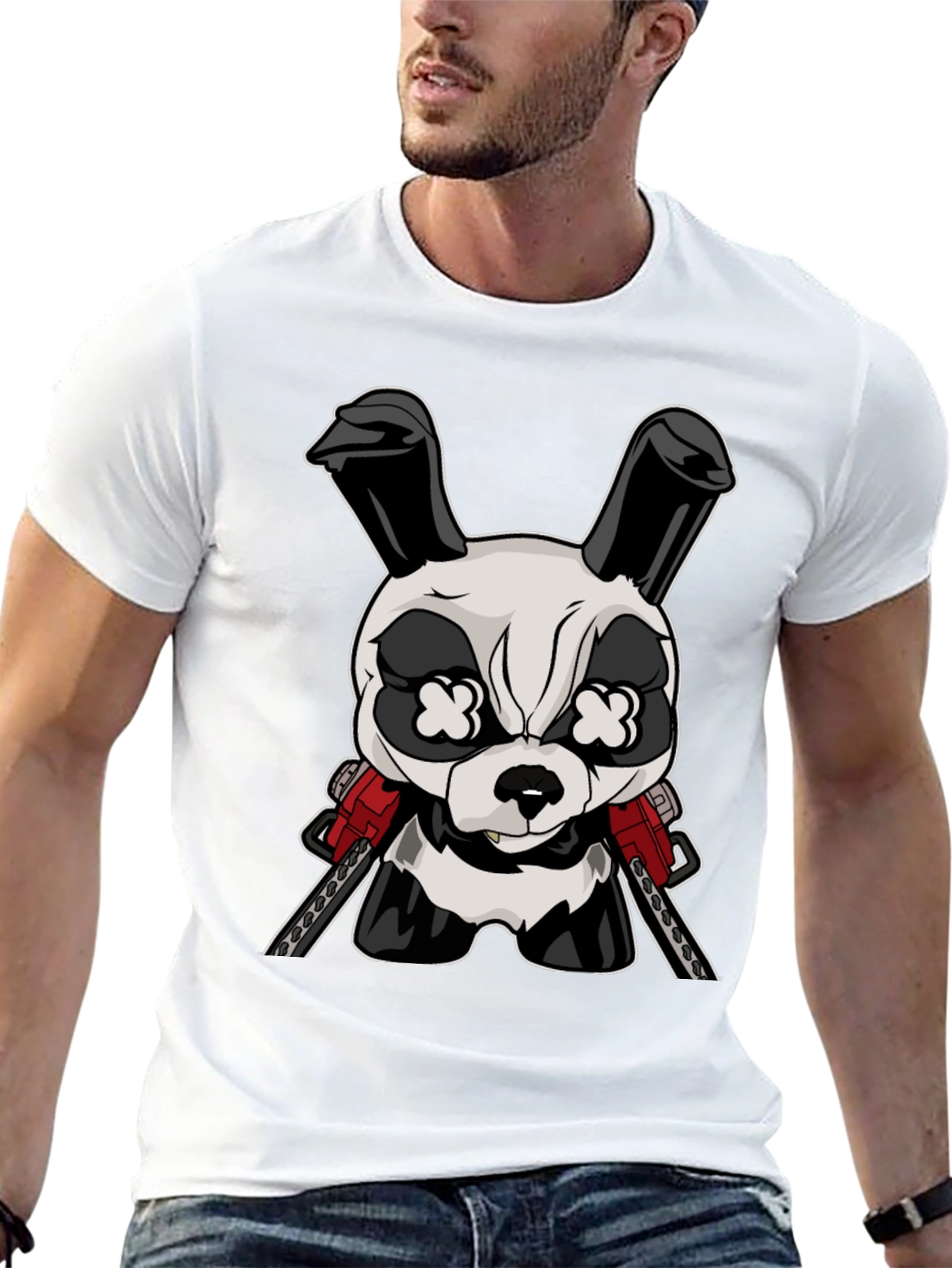 Black Cartoon Rabbit Chainsaw T-Shirt view 13