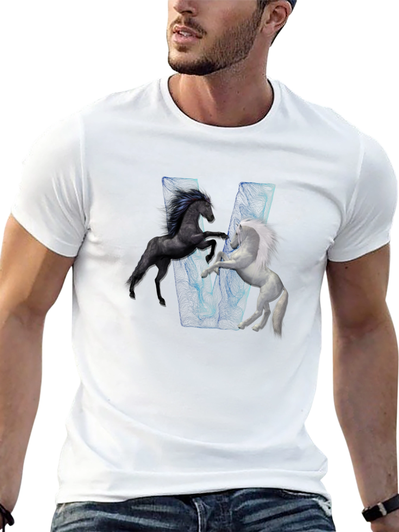 Black Black T-Shirt with Horse Design view 13