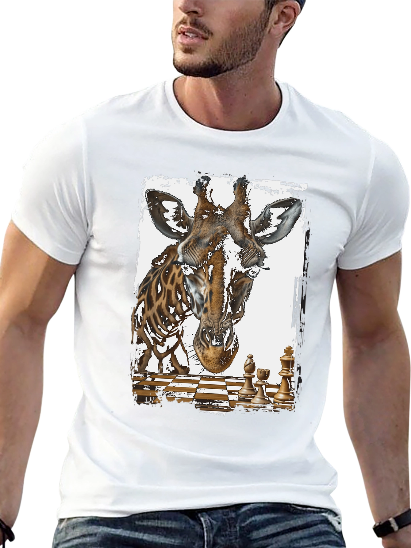 Black Giraffe Chess Graphic Tee - Novelty Design T-Shirt view 13