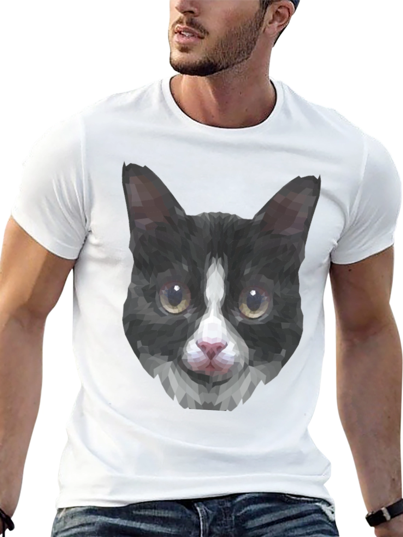 Black Geometric Cat Tee - Modern Graphic T-Shirt view 13