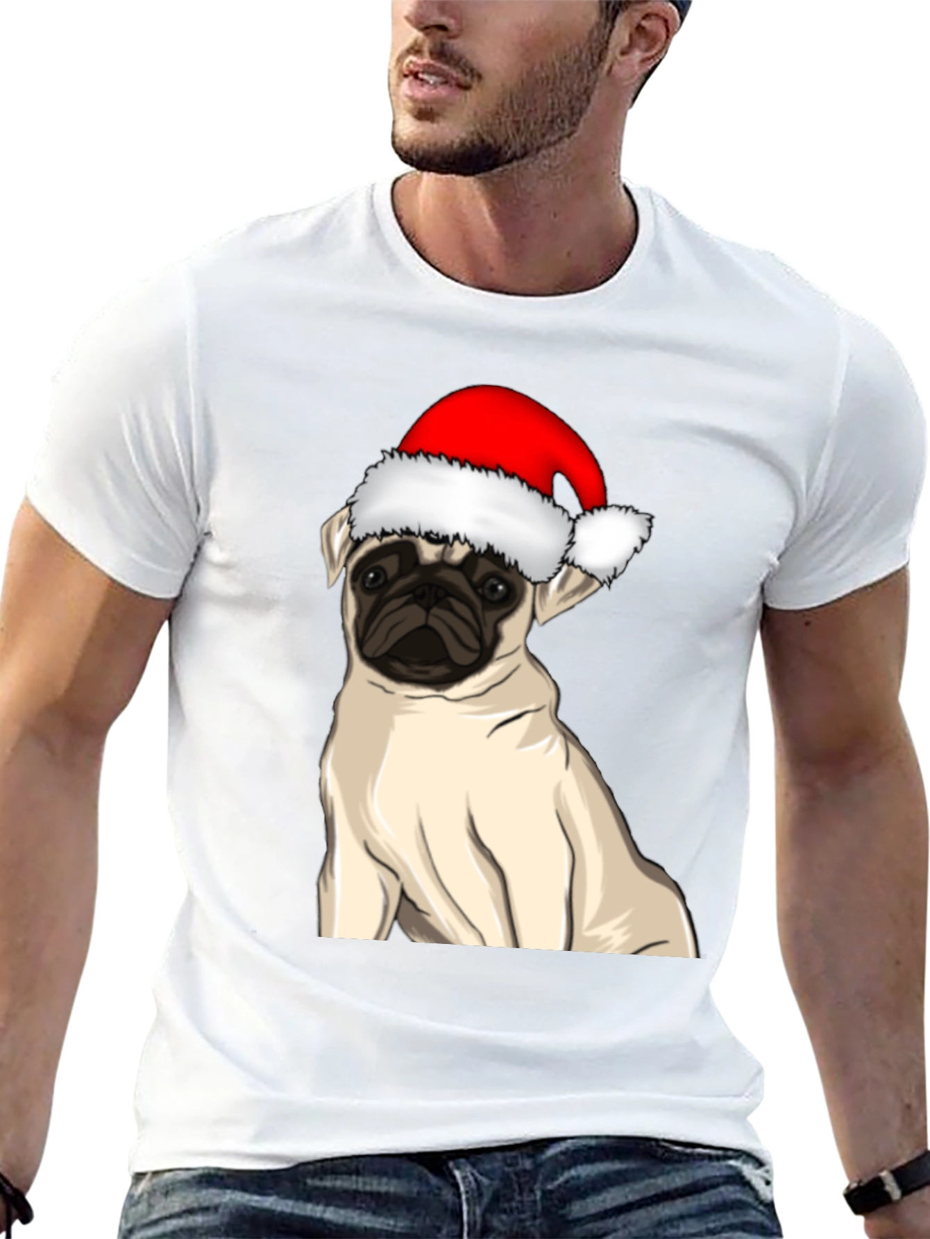 Black Pug in Santa Hat Graphic Tee view 13