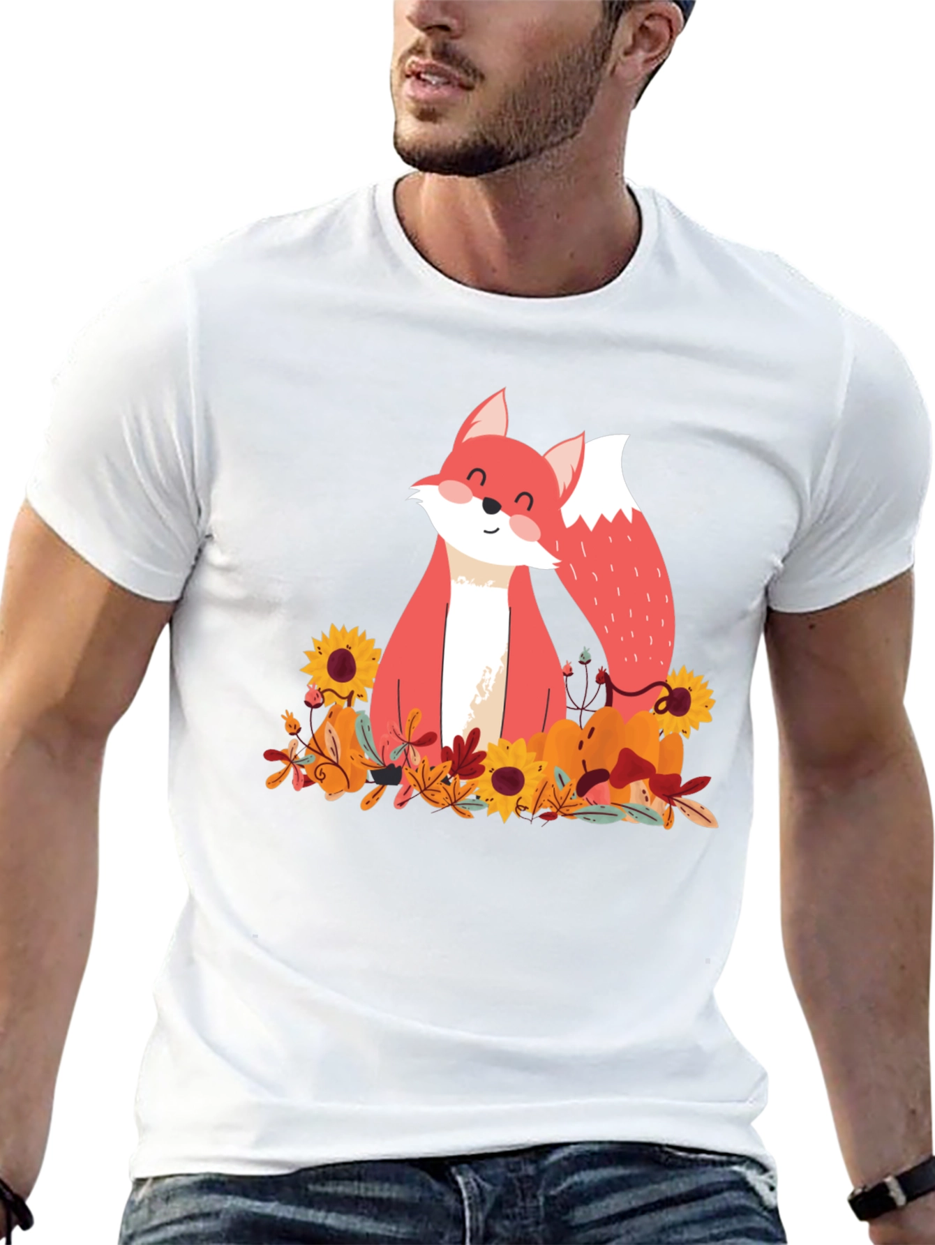 Black Autumn Fox Graphic Tee - Unisex Black T-Shirt view 13