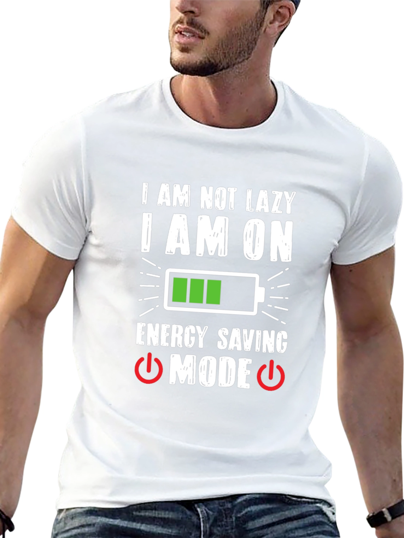 Black Funny "Energy Saving Mode" Graphic T-Shirt view 13
