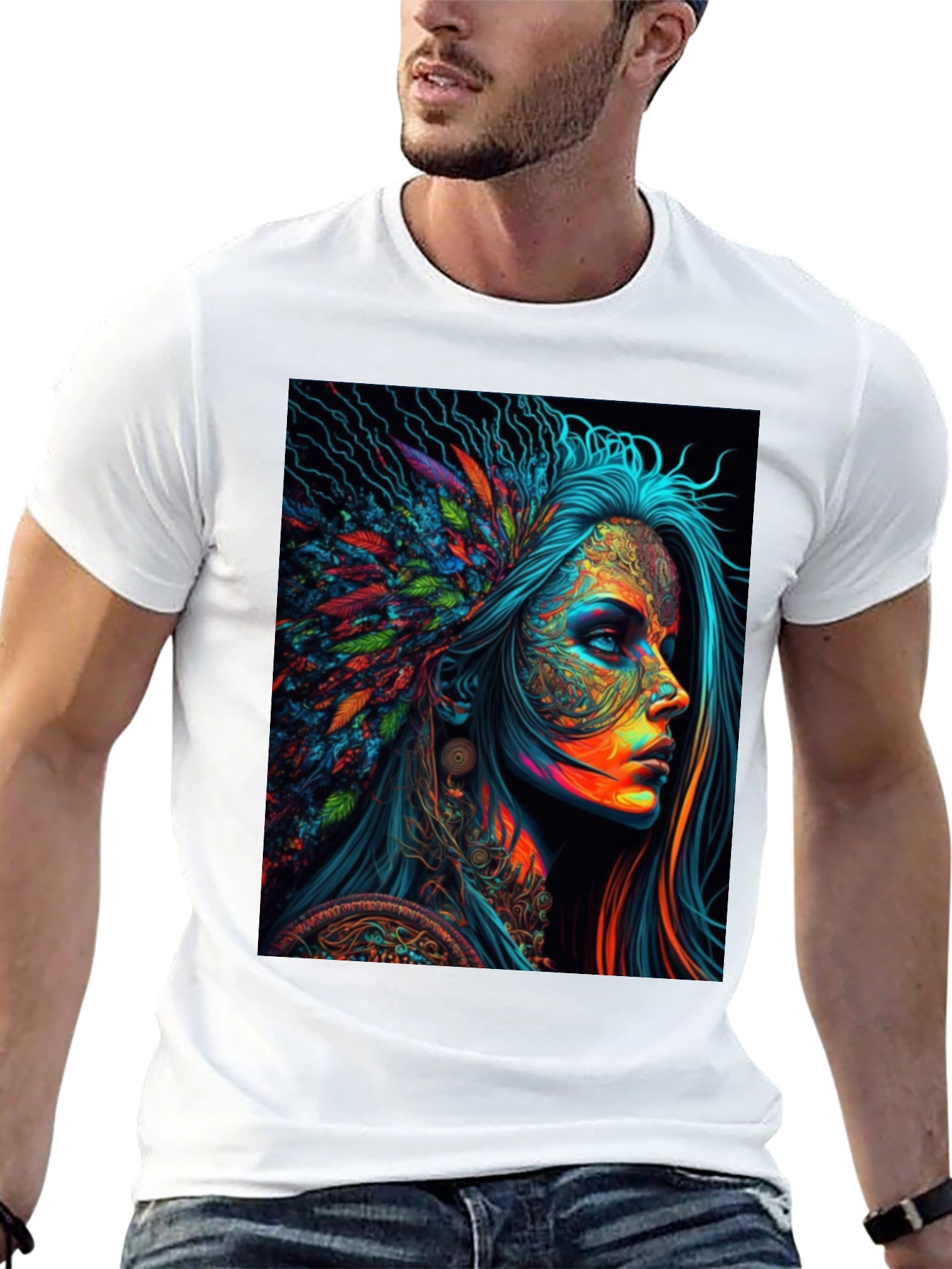 Black Vibrant Psychedelic Woman Graphic T-Shirt view 13
