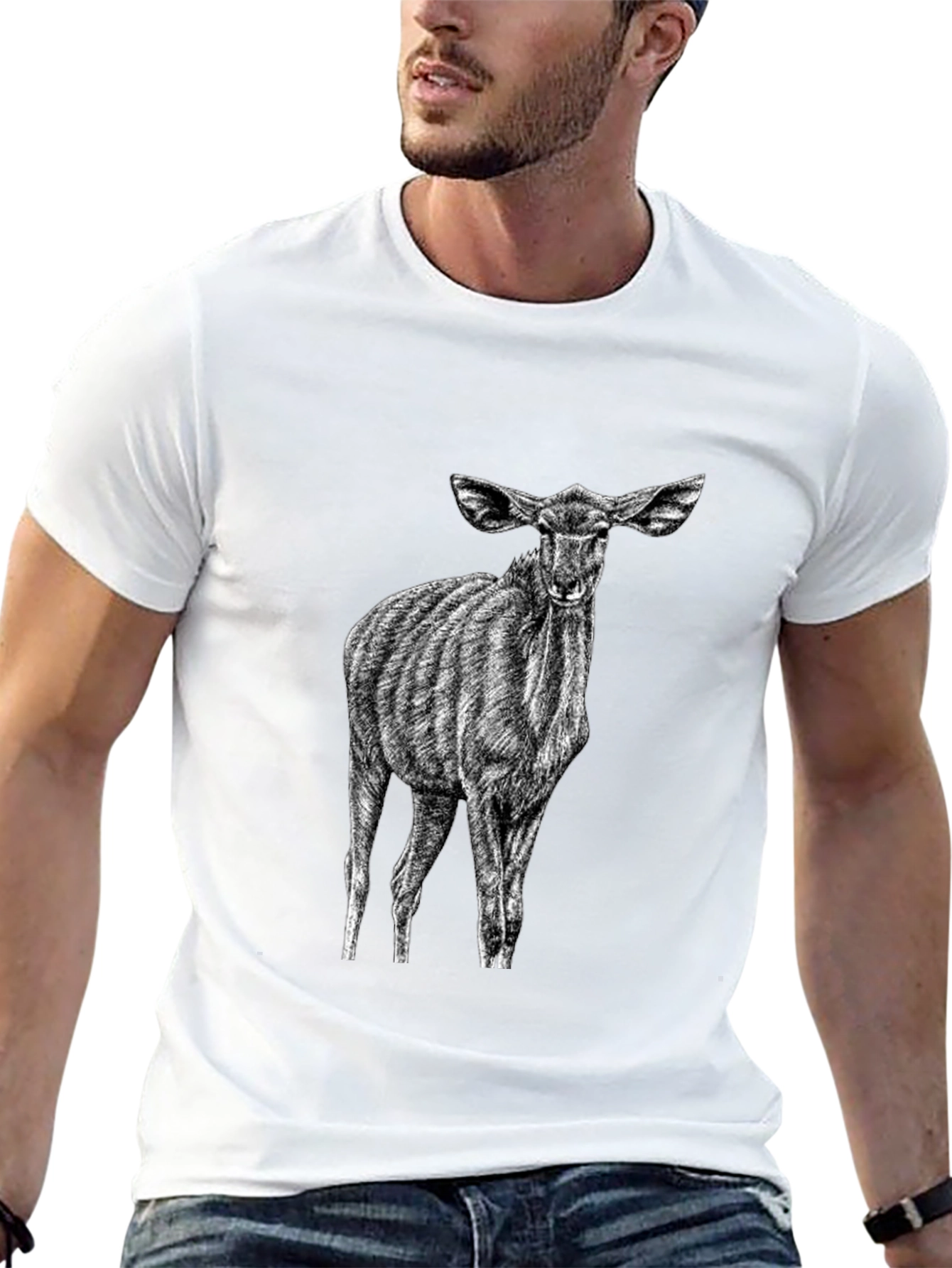 Black Black T-Shirt with Kudu Antelope Design view 13