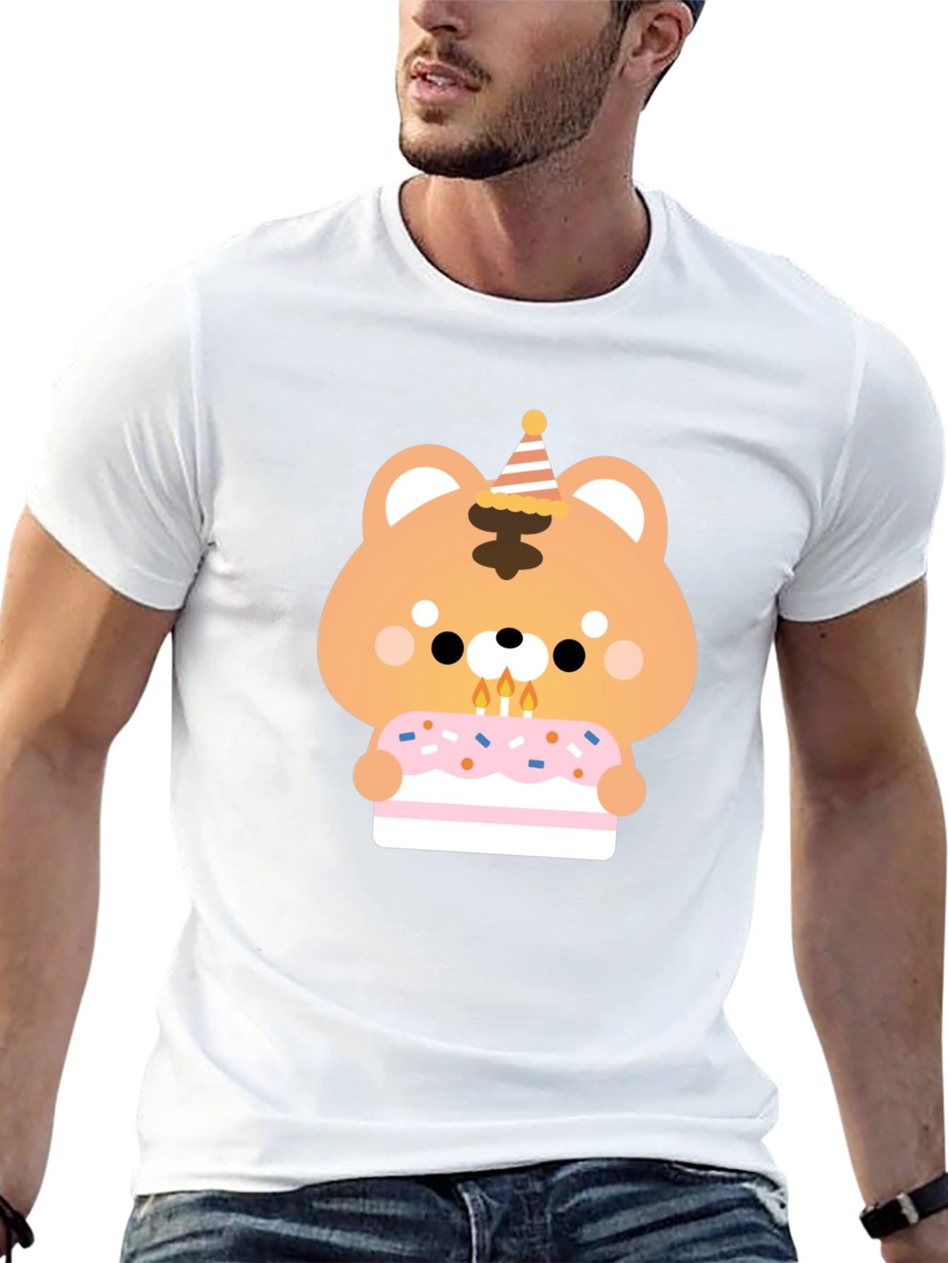 Black Cute Bear Birthday Cake T-Shirt view 13