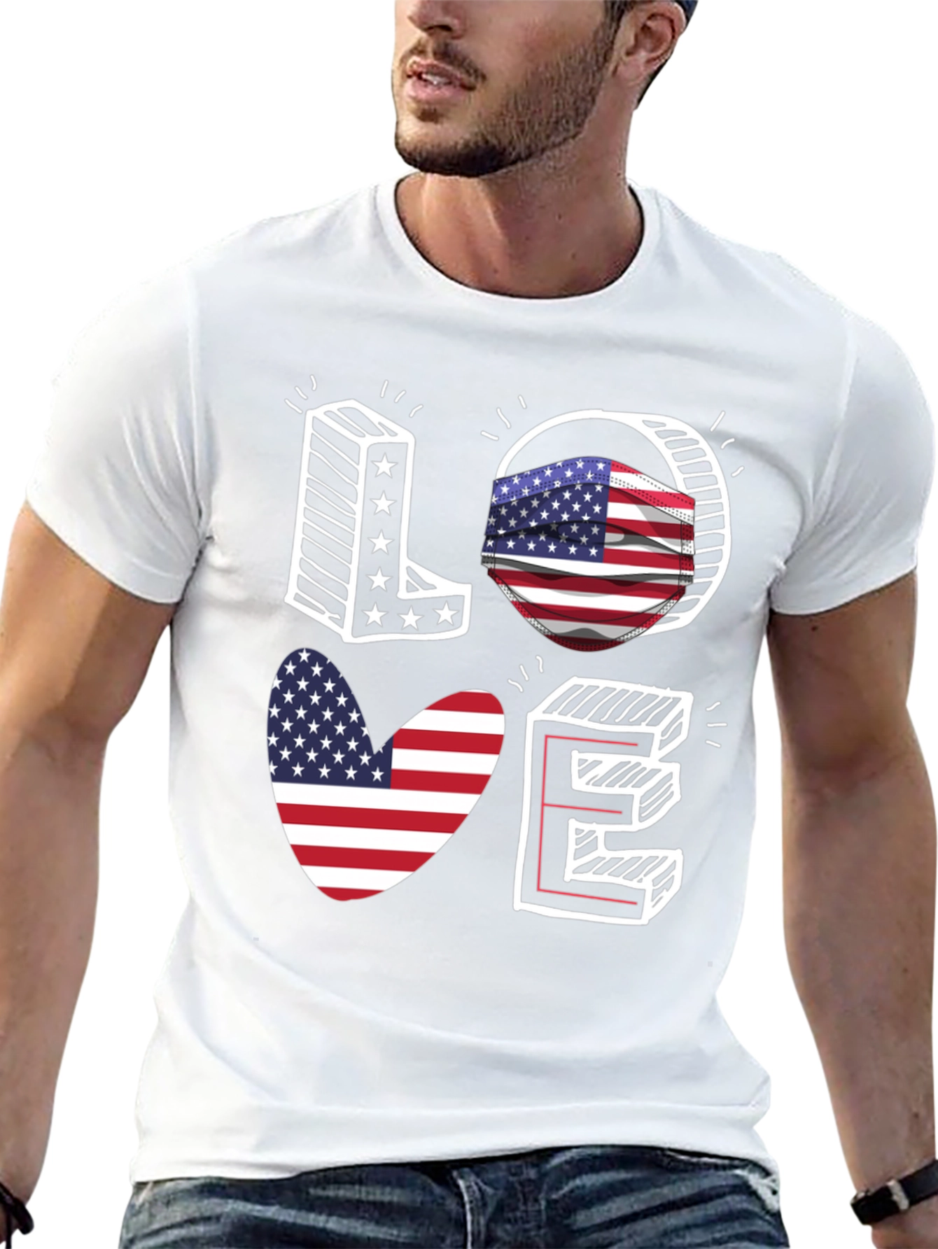 Patriotic LOVE T-Shirt: USA Flag Design - 13