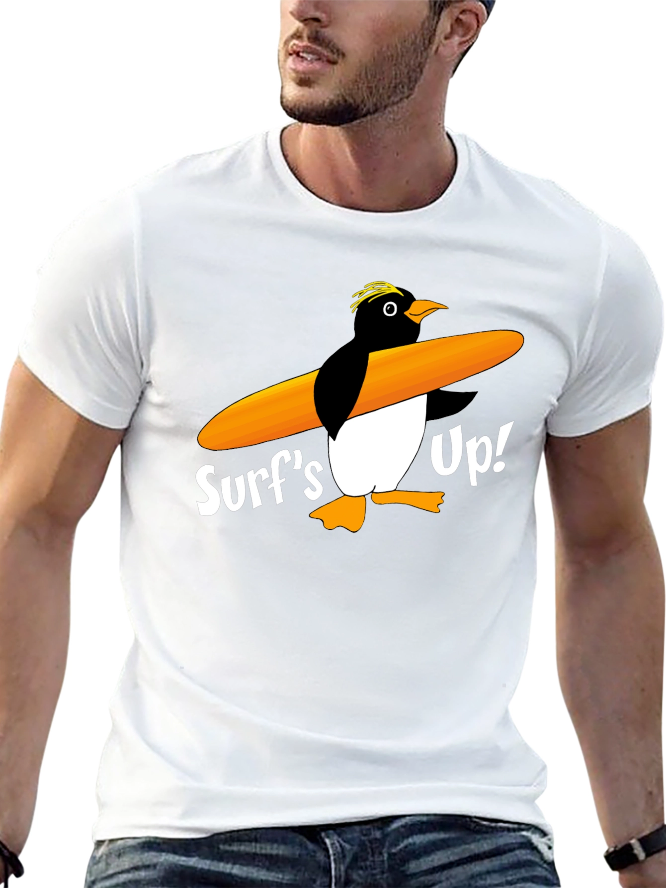Black Surf's Up Penguin Graphic Tee - Black Cotton T-Shirt view 13