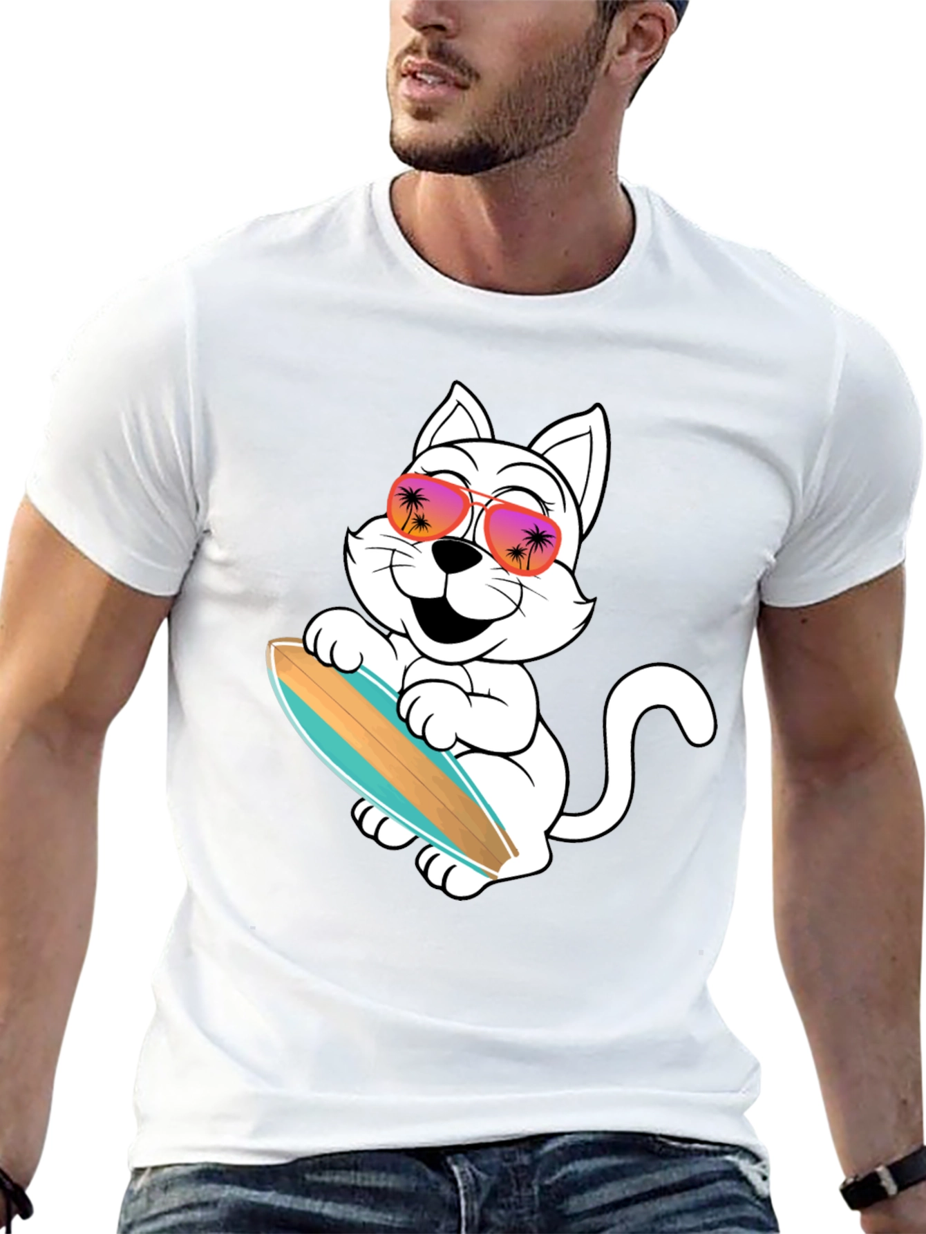 Black Cool Cat Surfing T-Shirt view 13