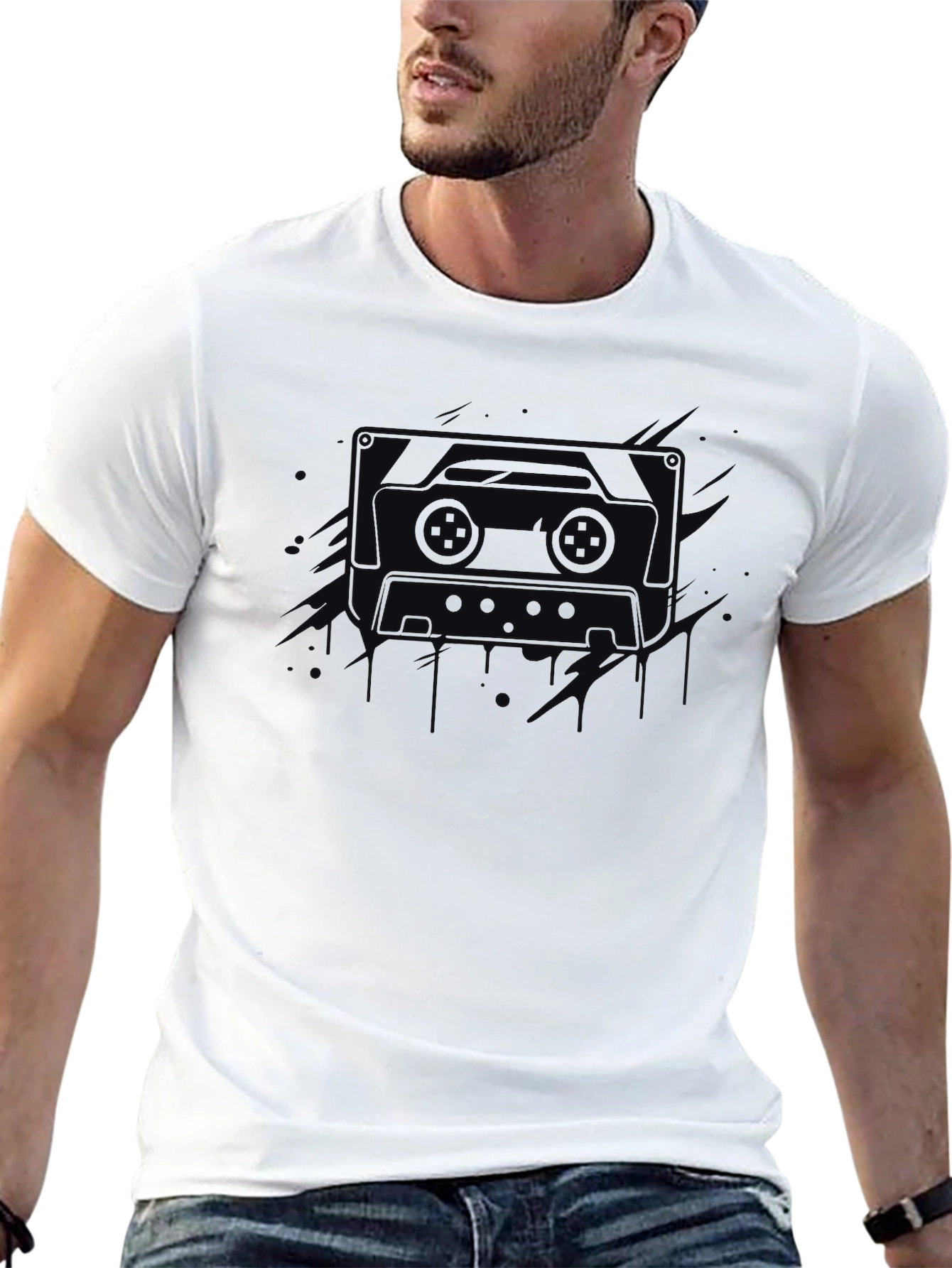 Black Retro Cassette Tape Graphic Tee - Men's Black T-Shirt view 13