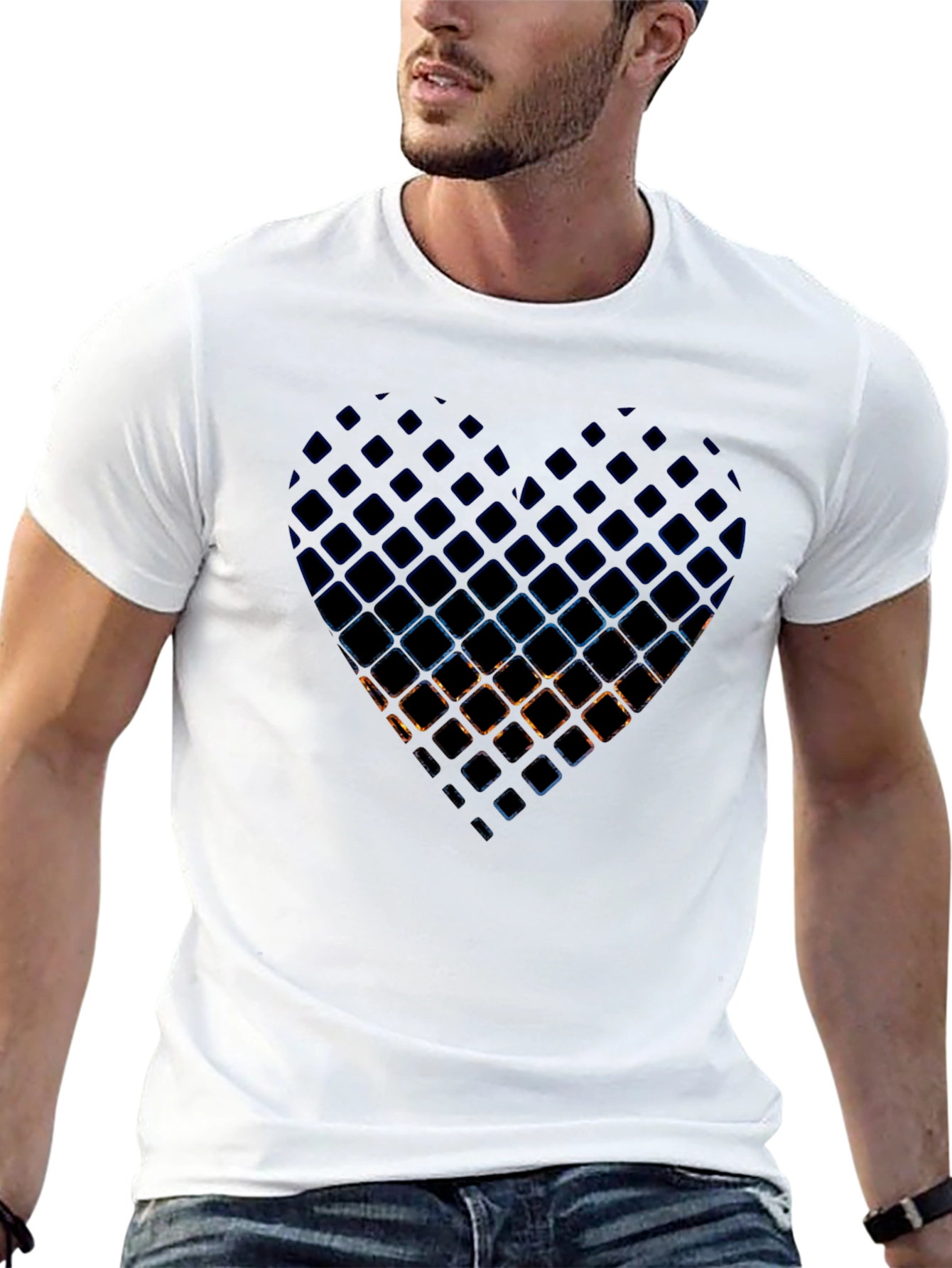 Black Abstract Heart Grid Men's Black T-Shirt view 13