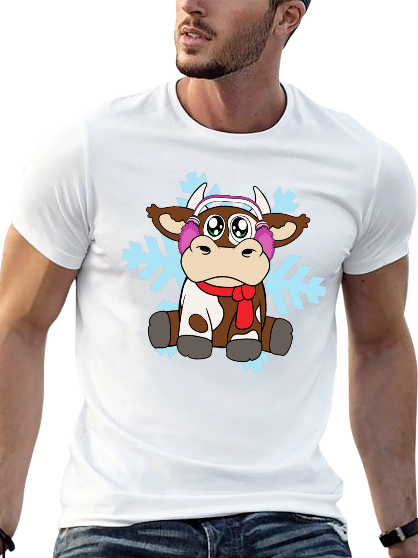 Black Cute Cartoon Cow Winter T-Shirt view 13