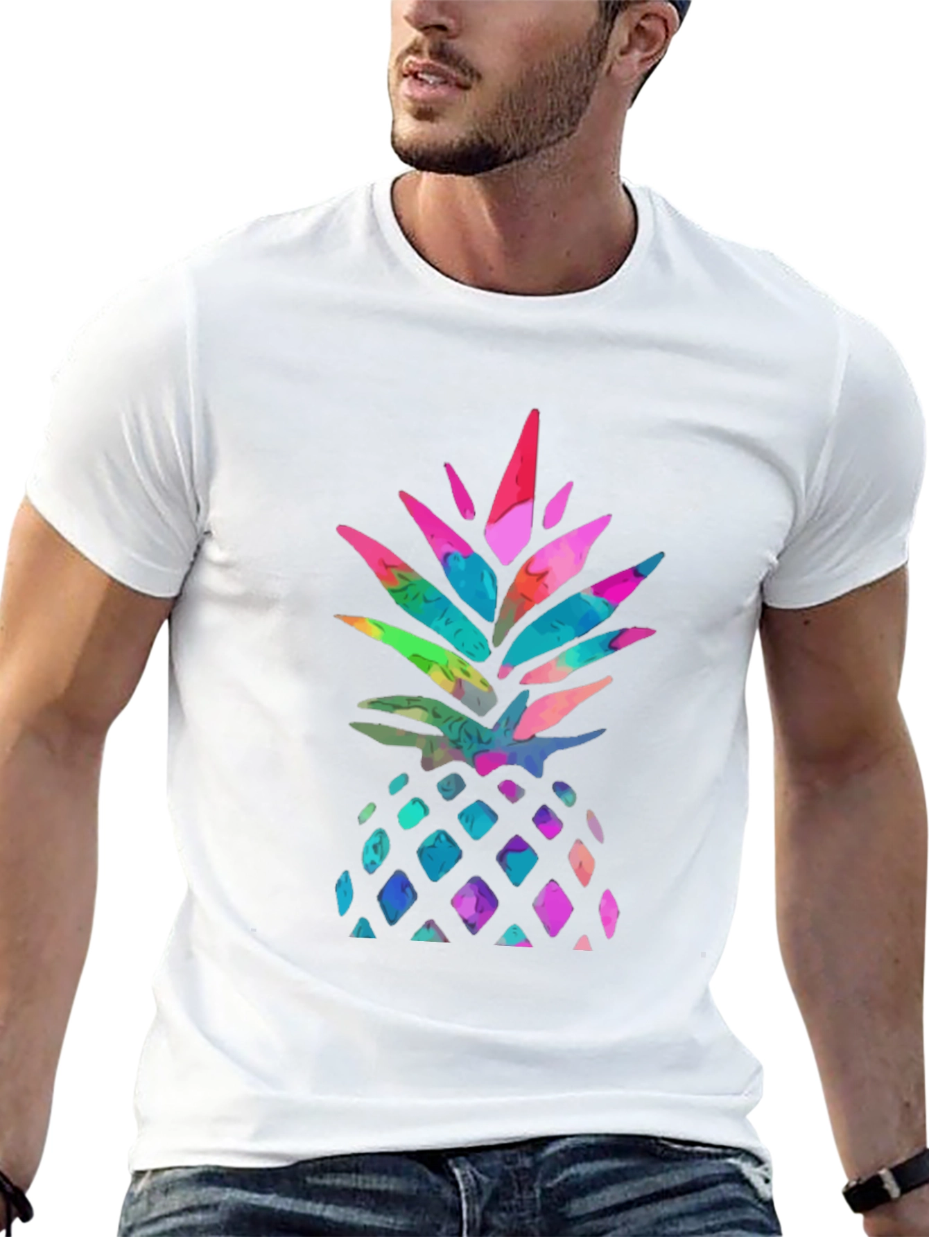 Black Watercolor Pineapple Graphic Black T-Shirt view 13