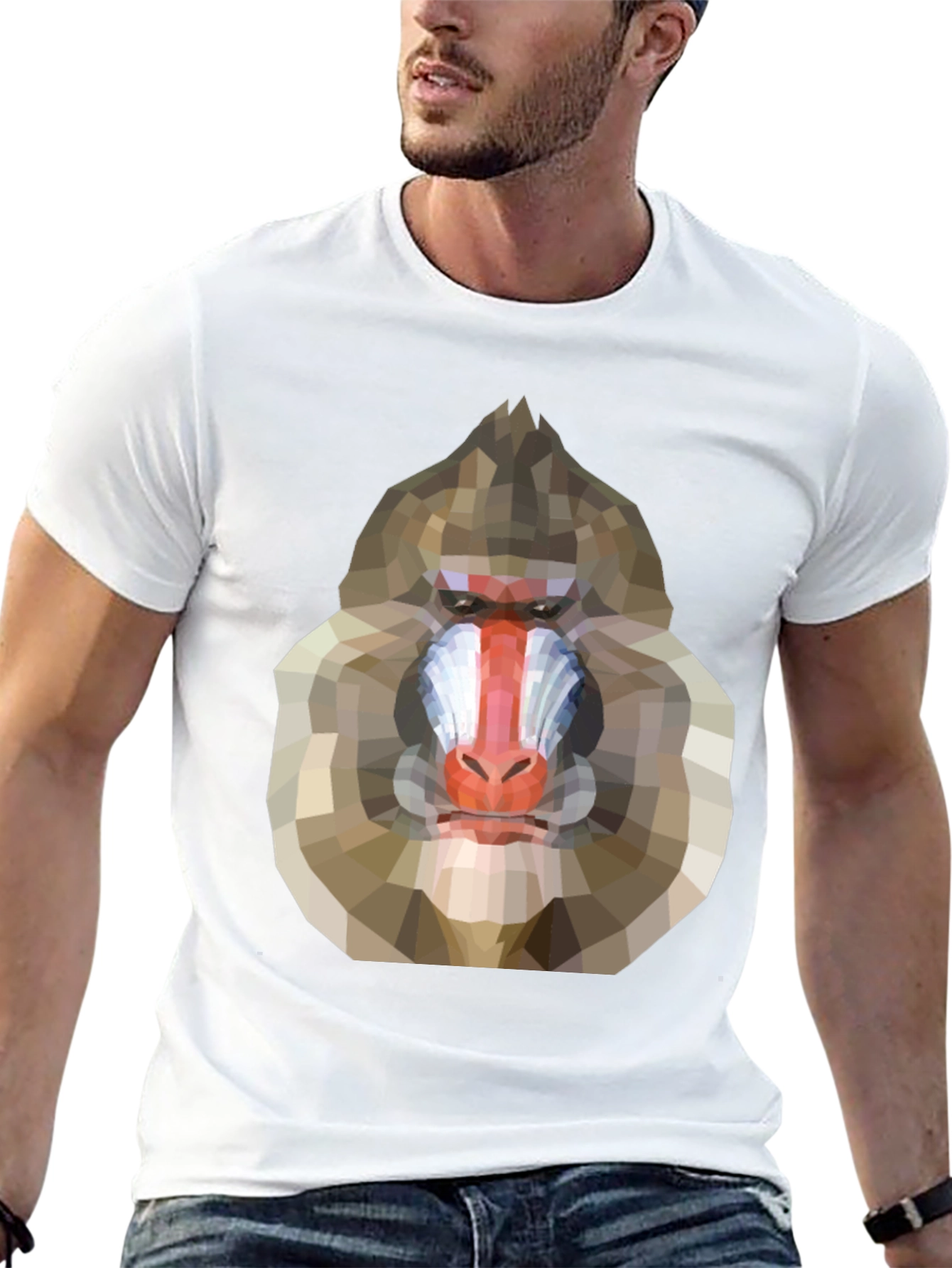 Black Geometric Mandrill Graphic Tee - Unique Art T-Shirt view 13