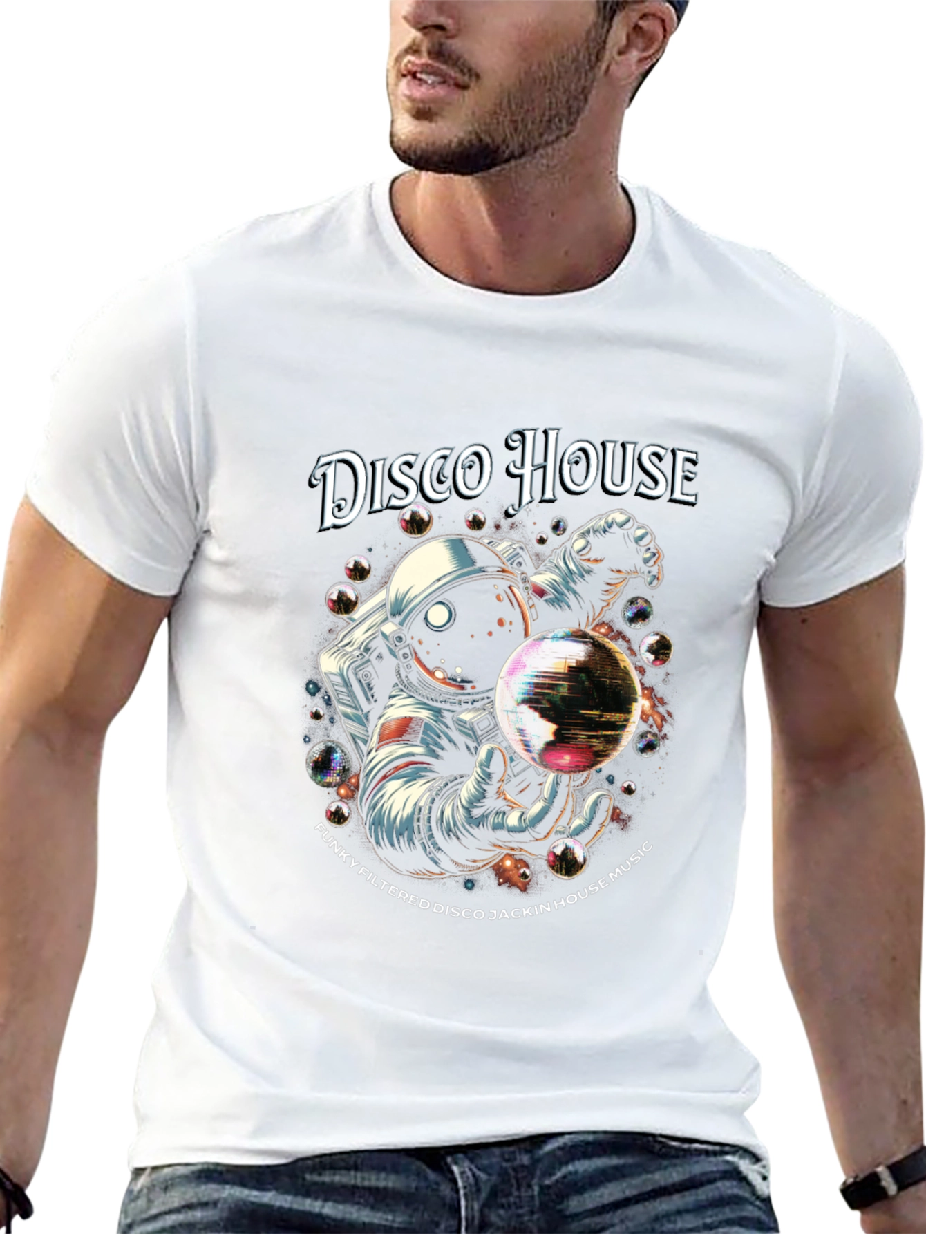 Black Disco House Astronaut Graphic T-Shirt view 13