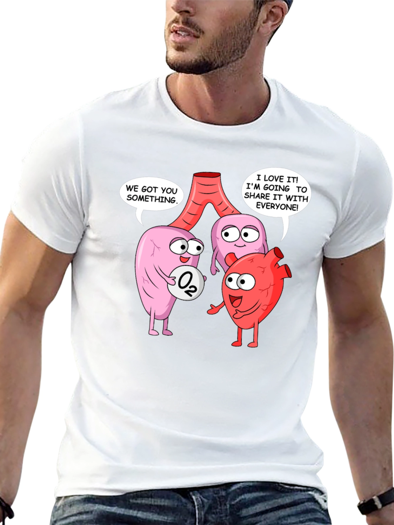 Black Funny Anatomy T-Shirt - Heart, Lungs & Oxygen view 13
