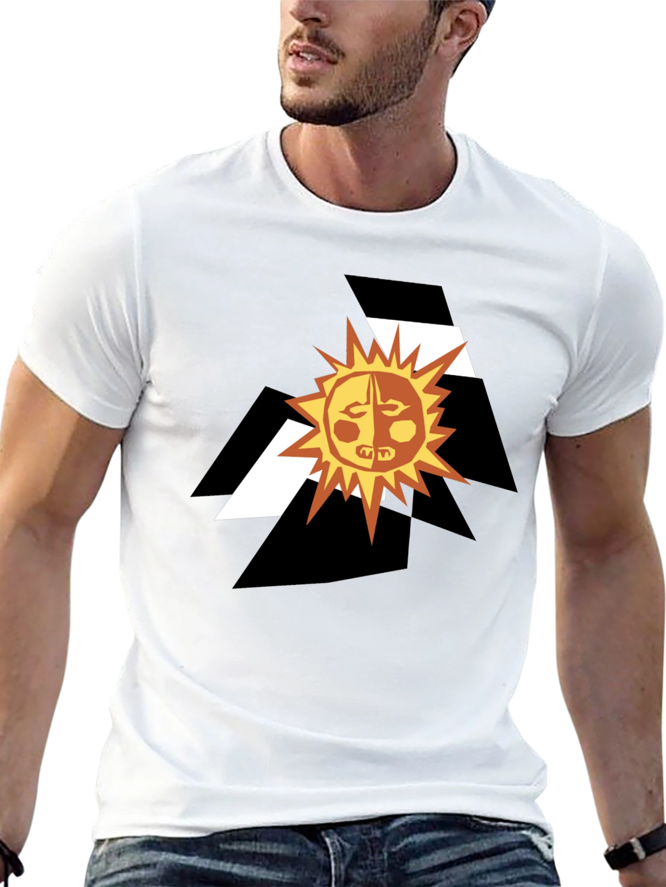 Black Abstract Sun Graphic Black T-Shirt view 13