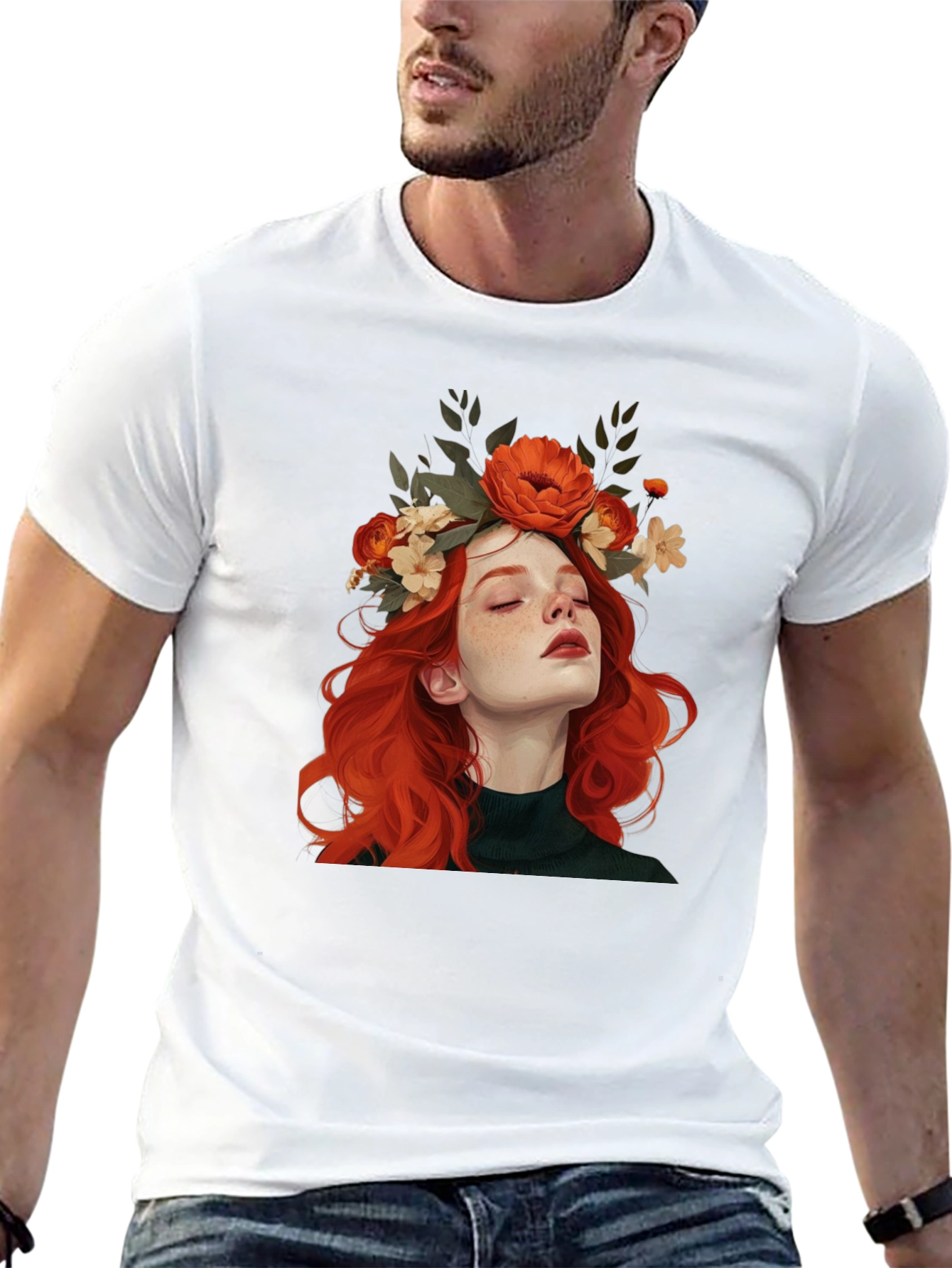 Black Floral Crown Woman Graphic Black T-Shirt view 13