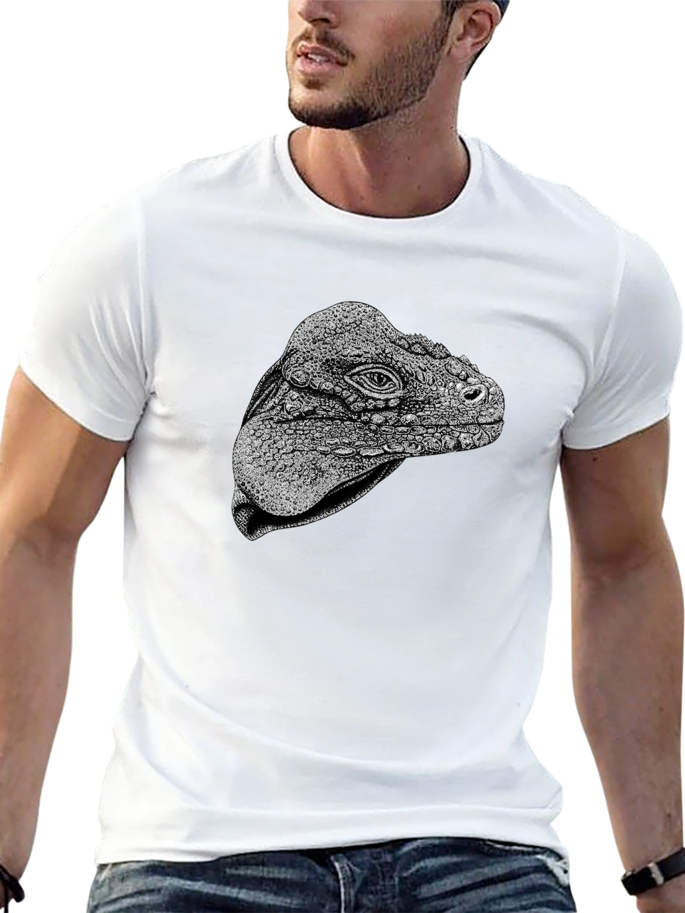 Black Iguana Head Graphic Tee - Unique Animal Print view 13