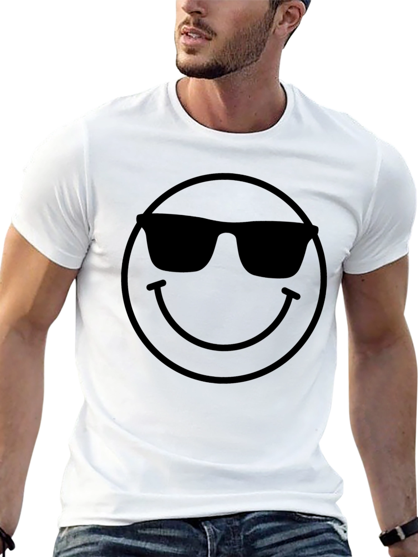 Black Cool Smiley Face Black T-Shirt view 13