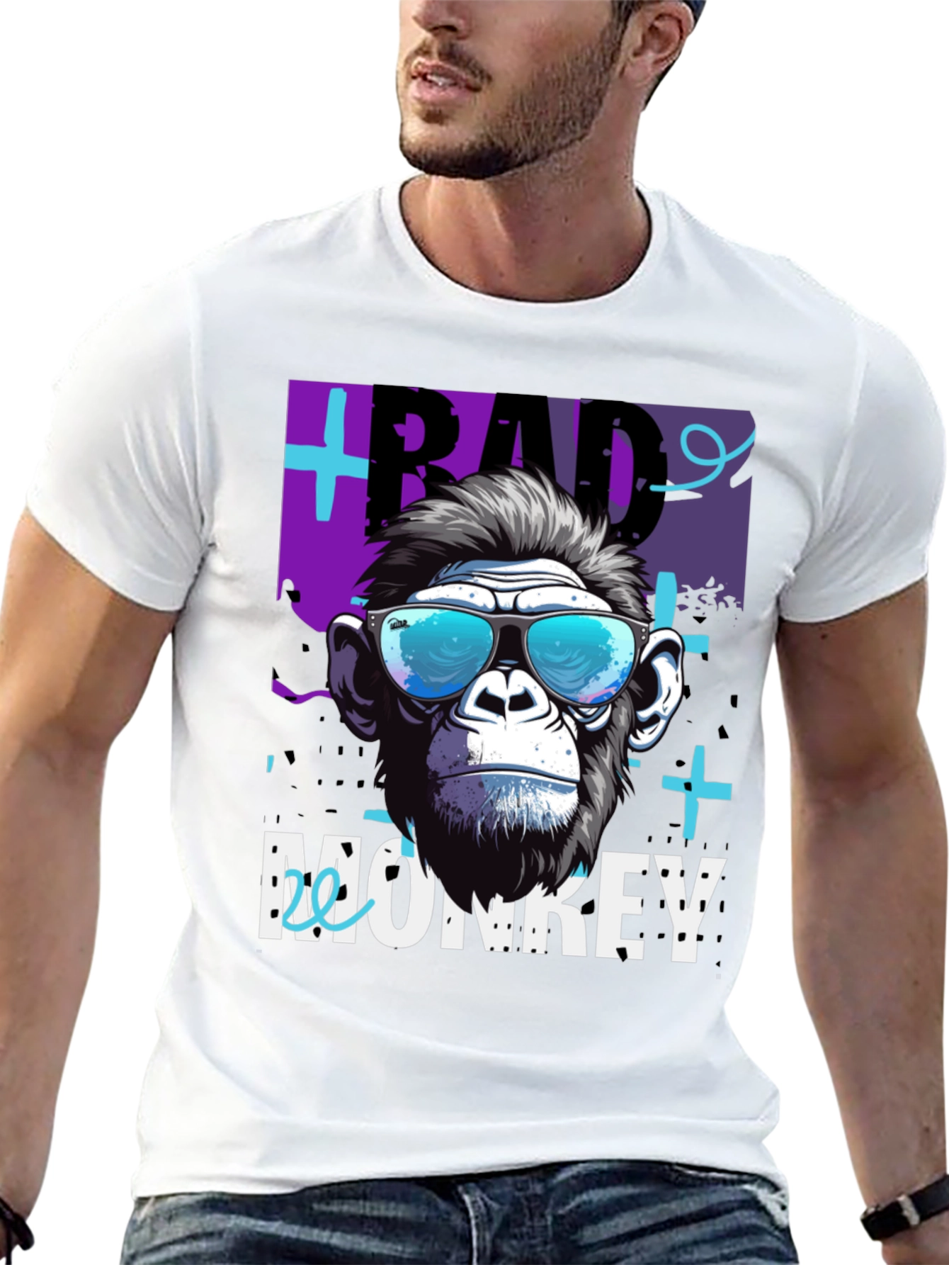 Black Bad Monkey Graphic T-Shirt - Cool Ape Design view 13