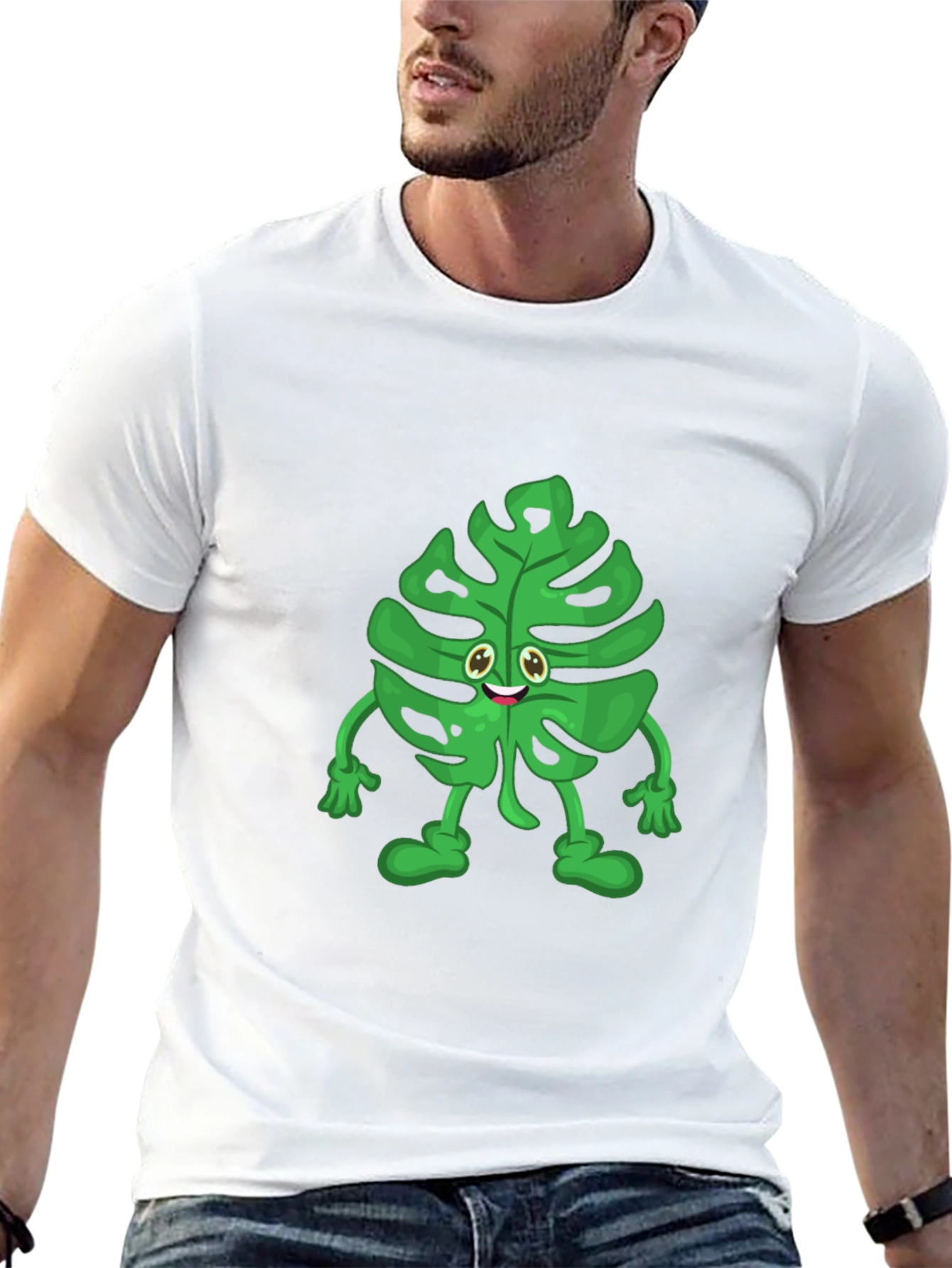Black Funny Monstera Plant T-Shirt - Cute Cartoon Graphic Tee view 13