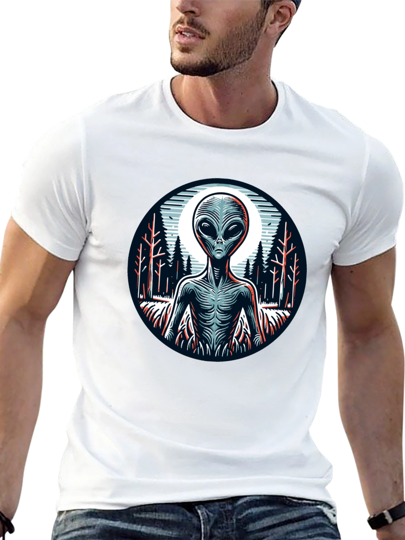 Black Alien Graphic Print Black T-Shirt view 13