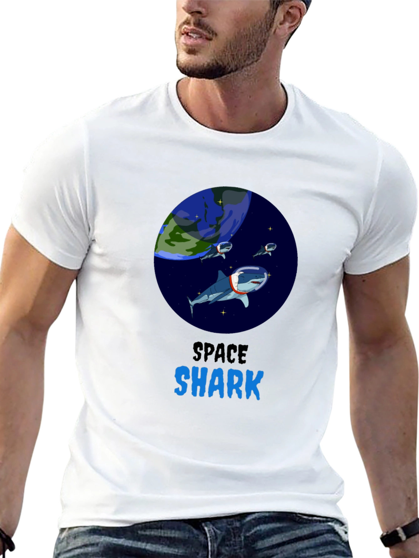 Black Space Shark Graphic T-Shirt view 13