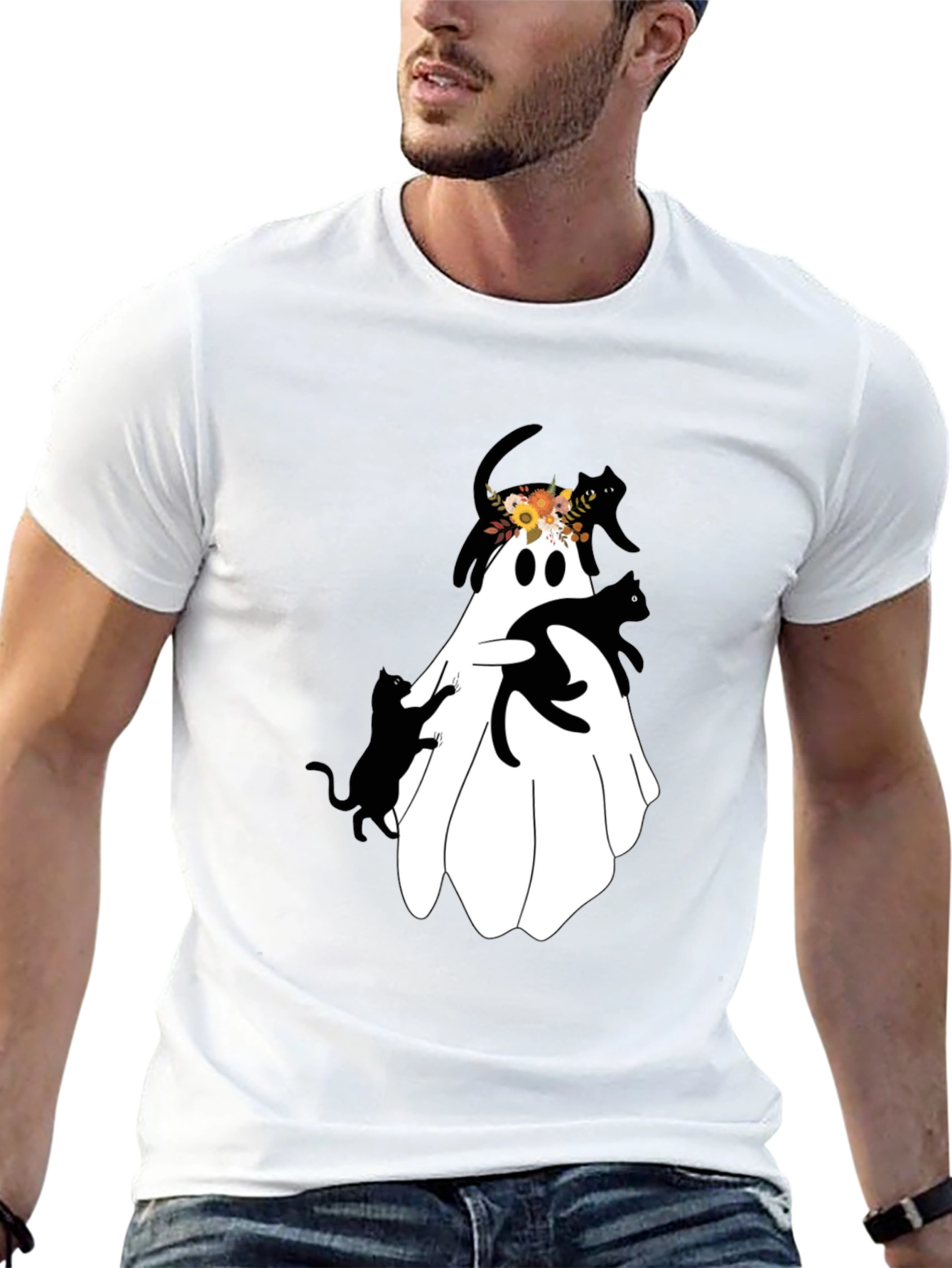 Black Ghost and Cats Graphic Tee view 13