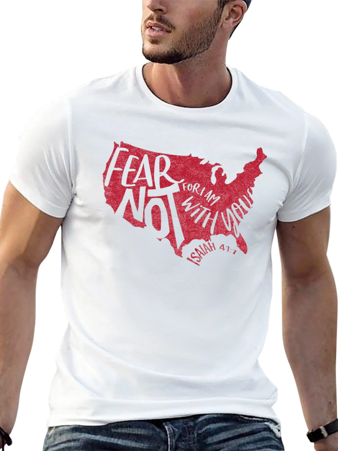 Black Fear Not Isaiah 41:1 T-Shirt - USA Map Graphic view 13