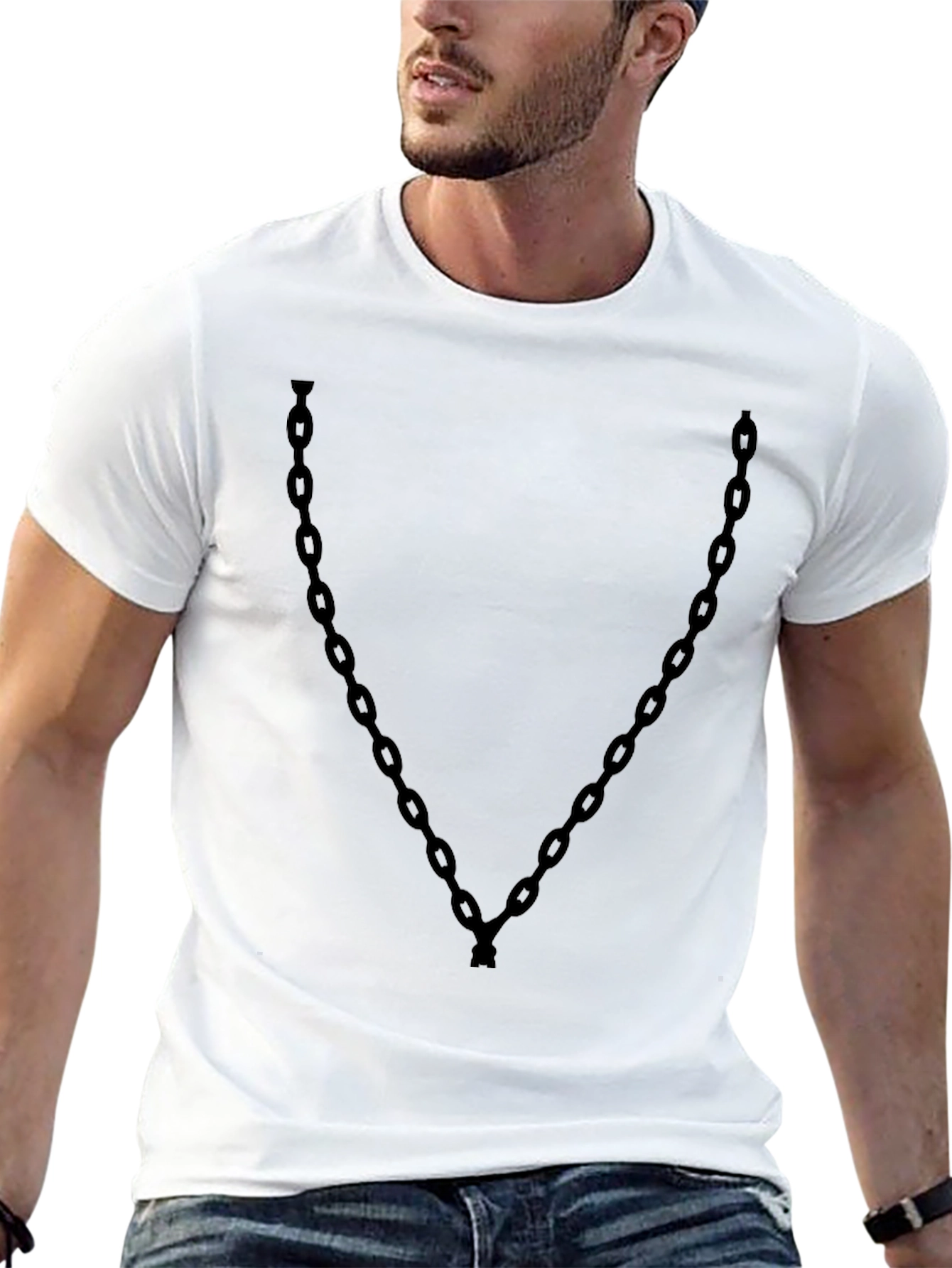 Black Men's Black Chain Graphic Tee - Casual Style view 13