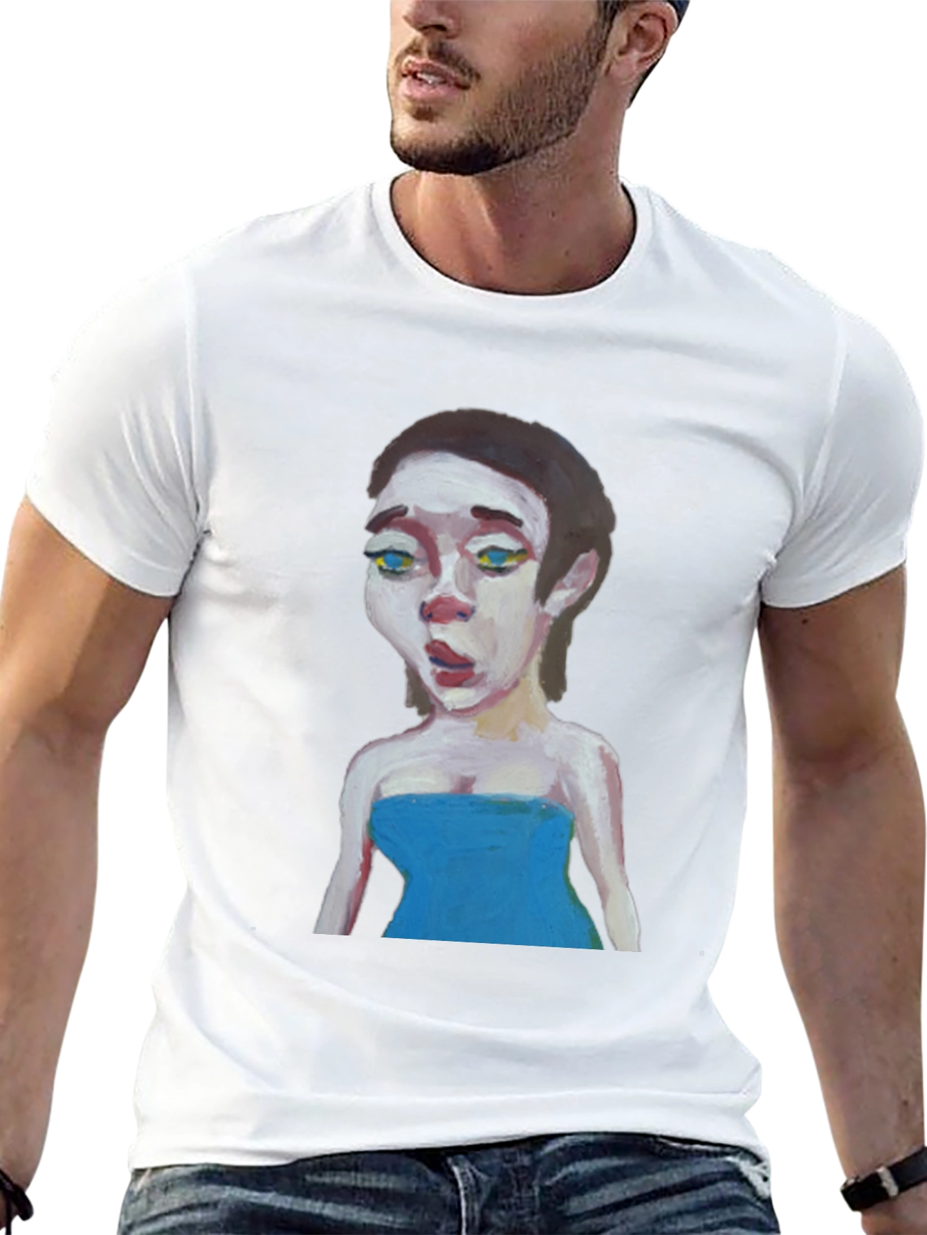 Black Painted Portrait Graphic Tee - Unique Art Shirt view 13