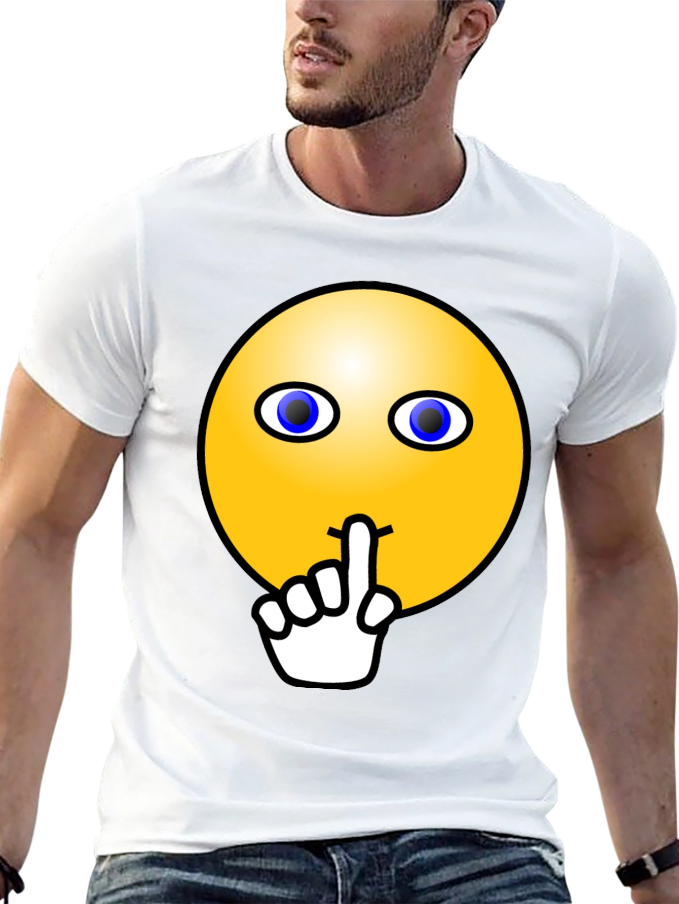 Black Shhh! Smiley Face Graphic Tee - Black Cotton T-Shirt view 13