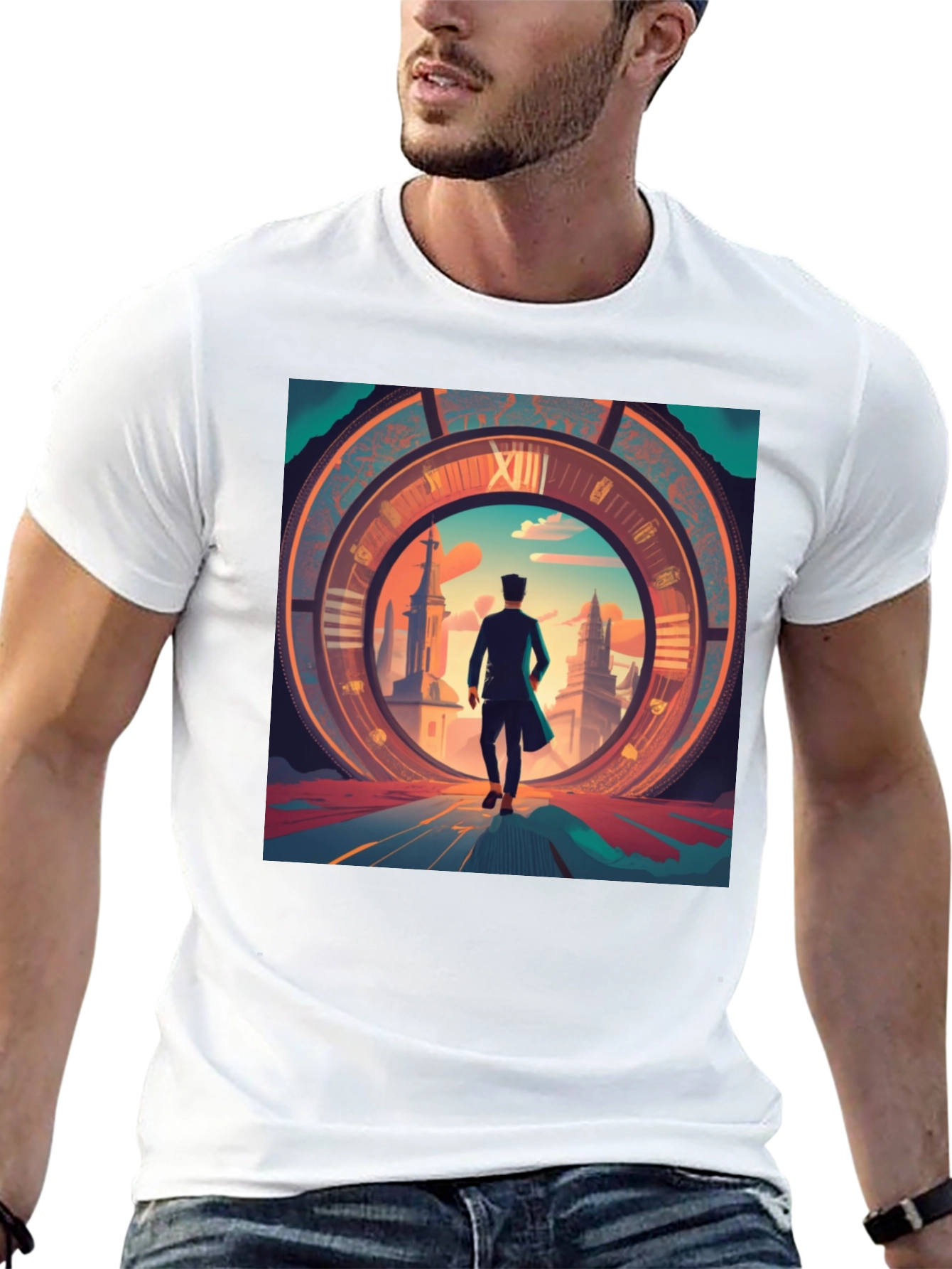 Black Time Traveler Graphic Tee - Black Cotton Blend Shirt view 13