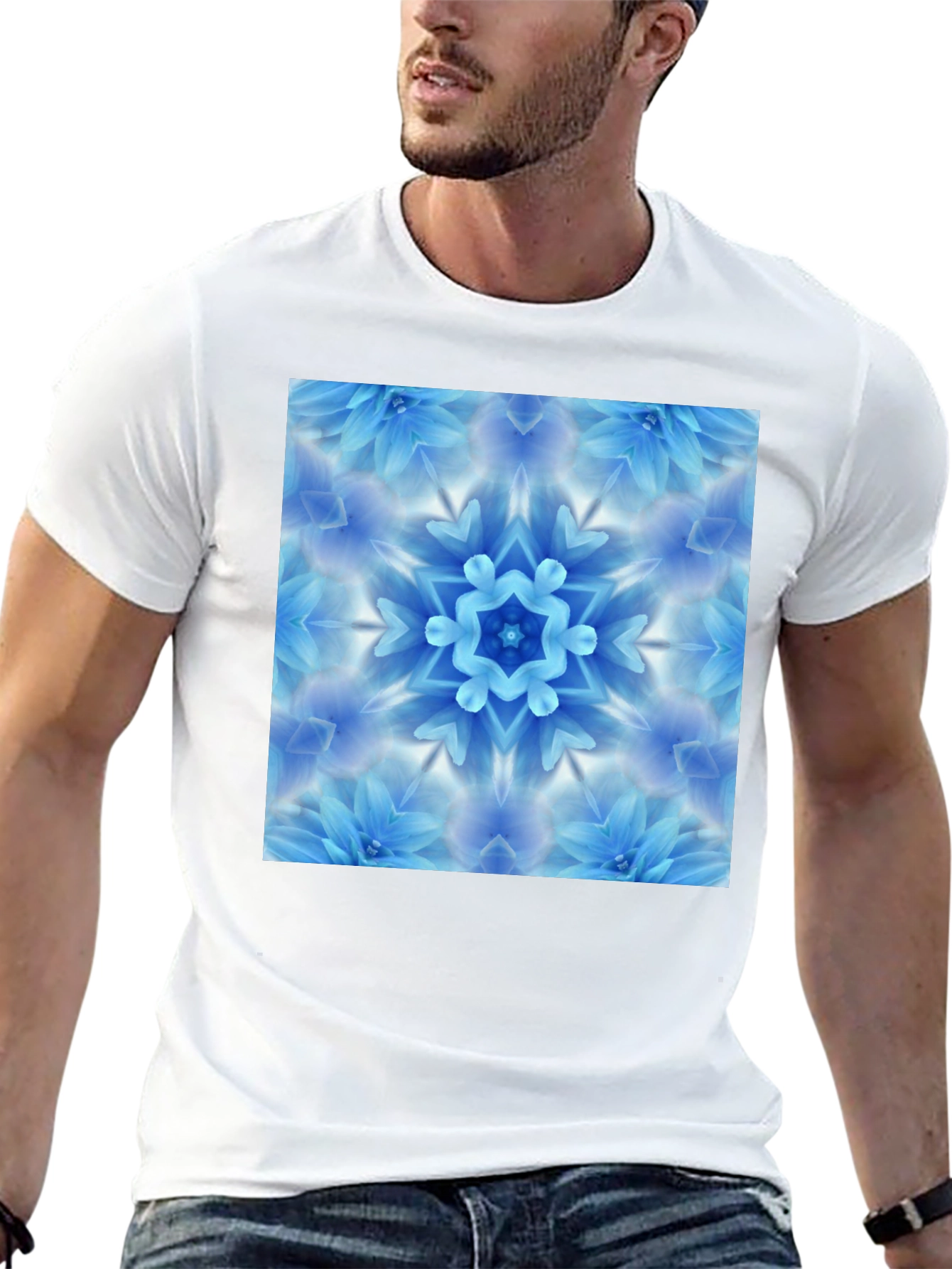 Black Black Tee with Blue Flower Mandala Graphic view 13