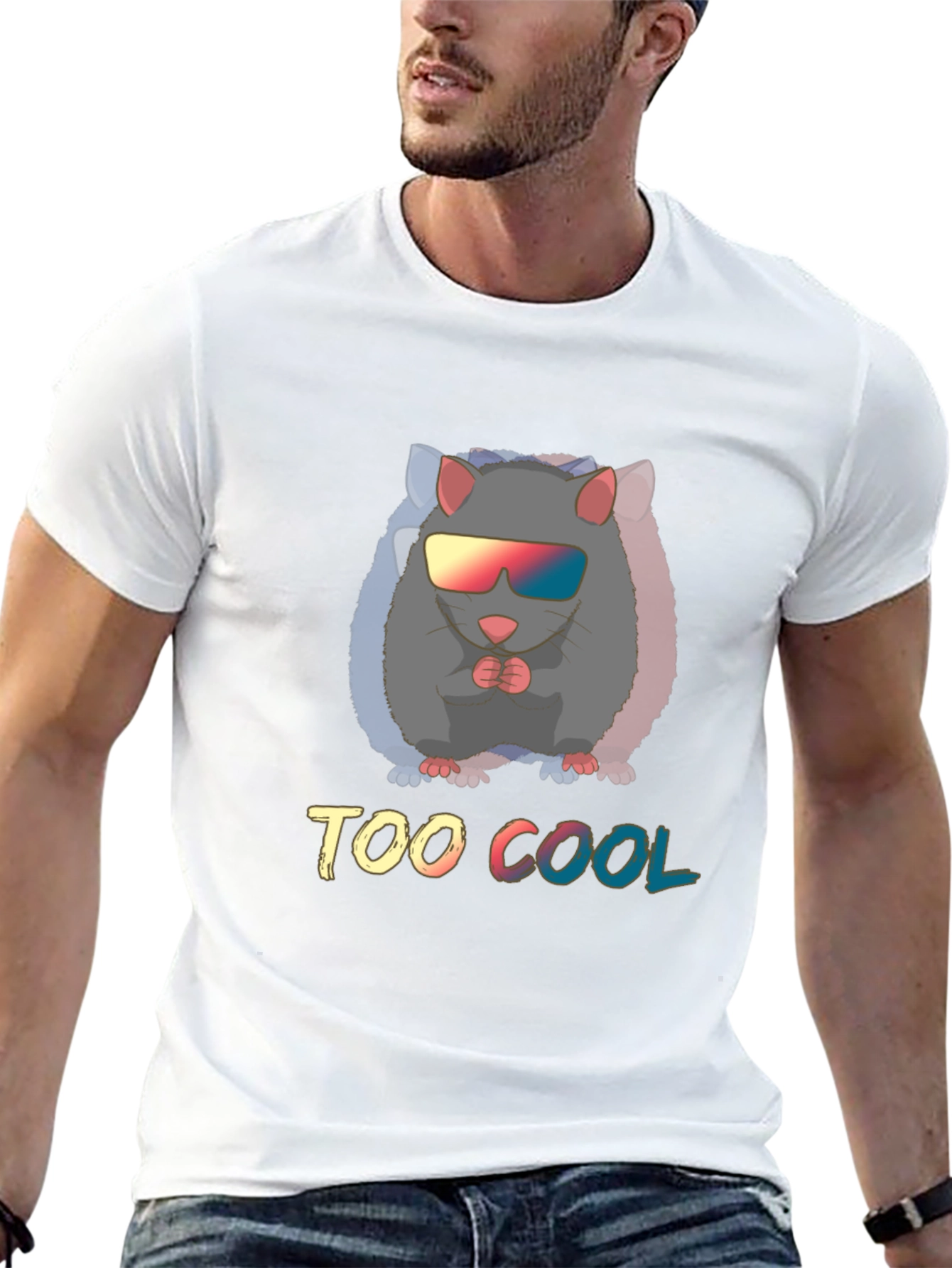 Black Too Cool Rat Graphic Tee - Unisex Cotton T-Shirt view 13