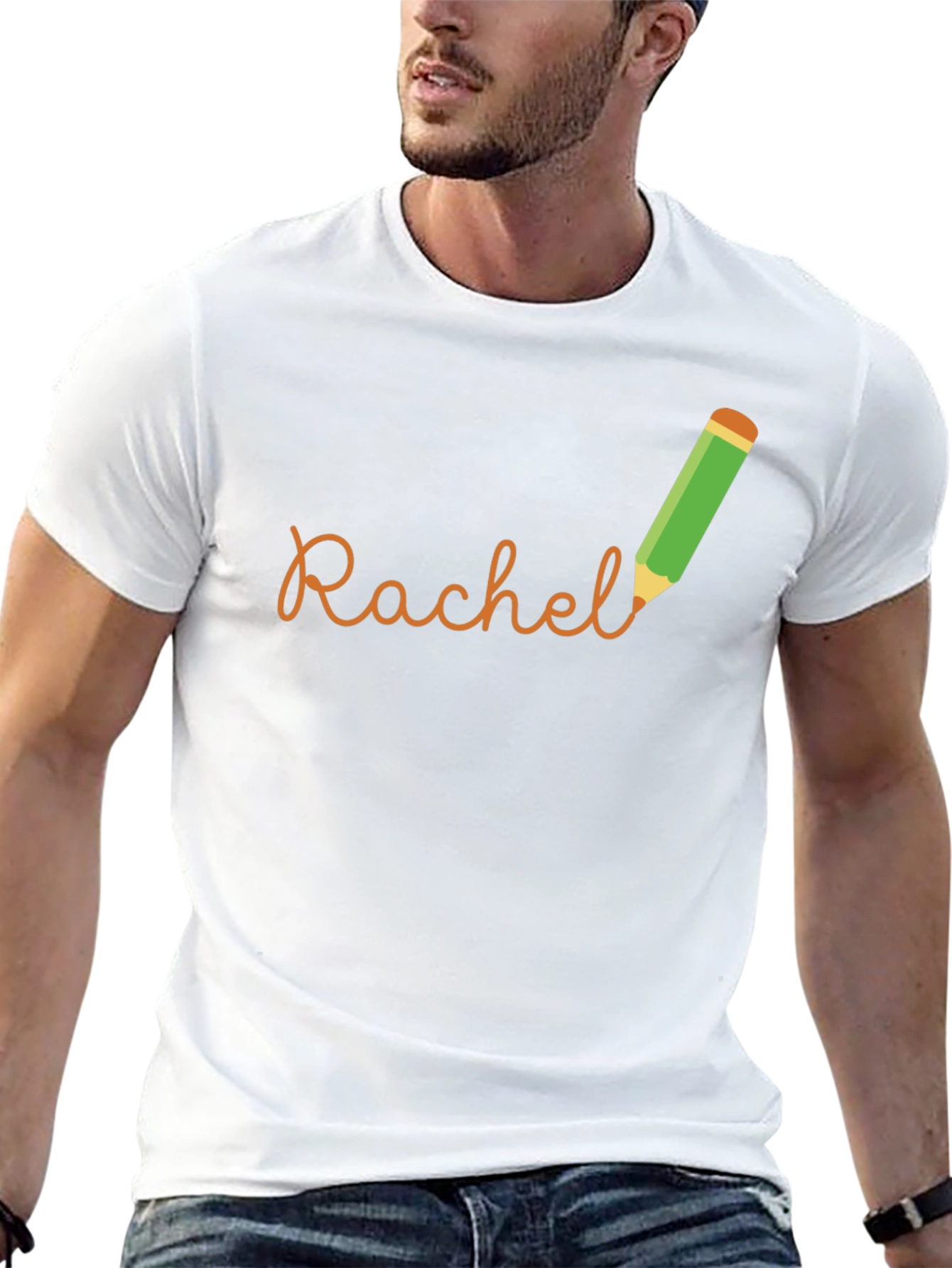 Black Personalized Rachel Pencil Name T-Shirt view 13