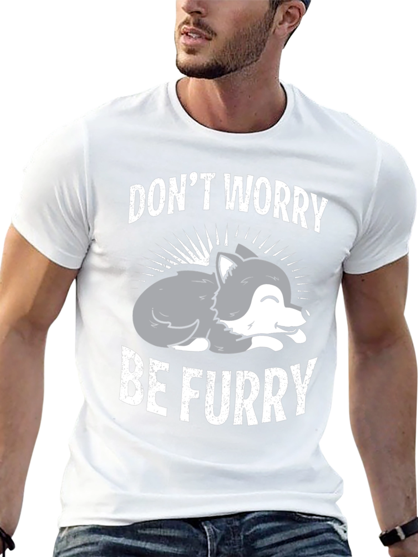Black Don't Worry Be Furry Graphic T-Shirt view 13
