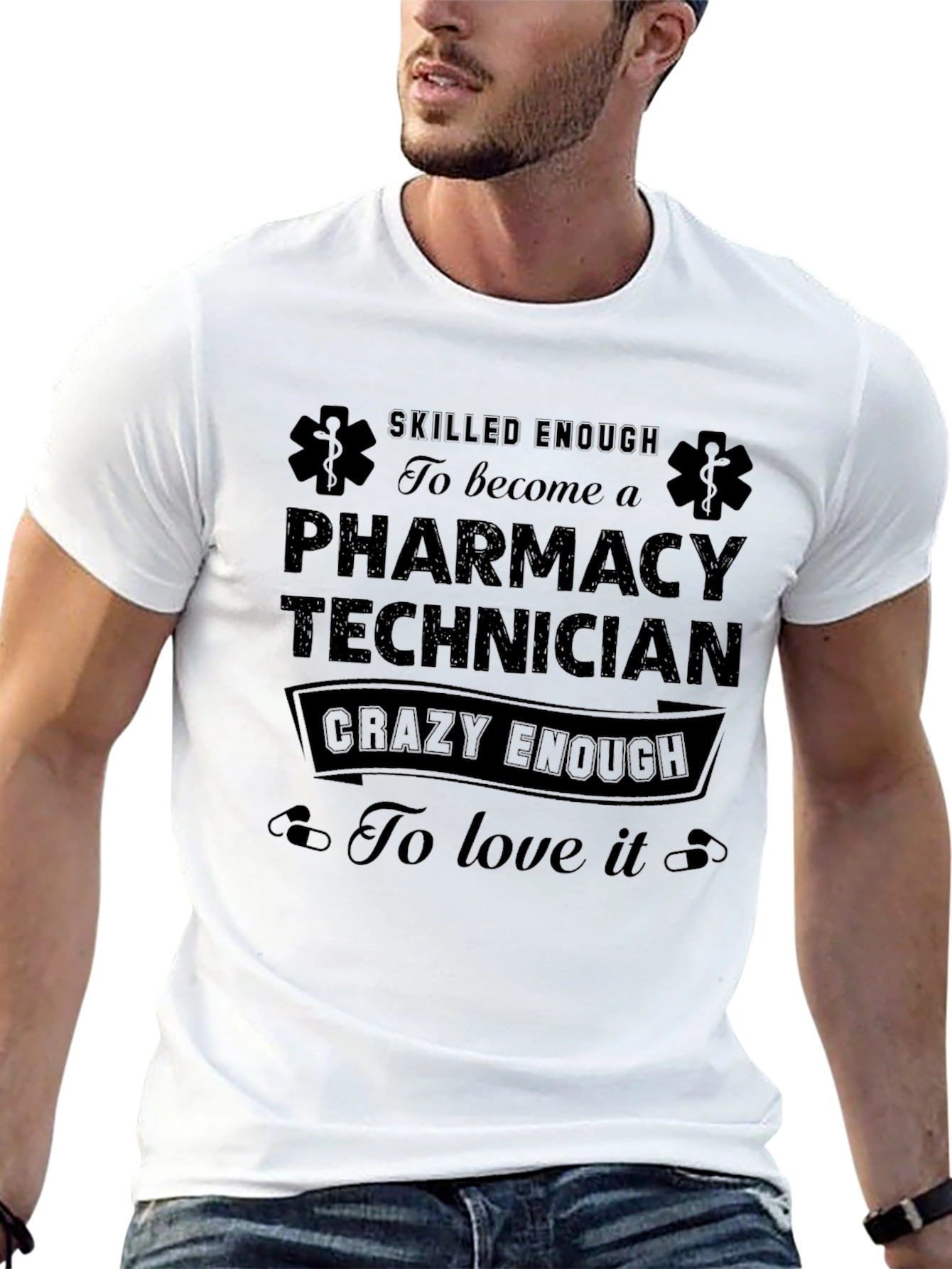 Black Pharmacy Technician T-Shirt - Skilled & Crazy Enough! view 13