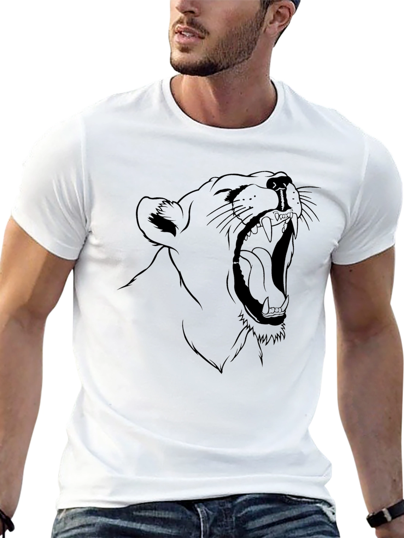 Black Roaring Lion Graphic Tee - Black Cotton T-Shirt view 13