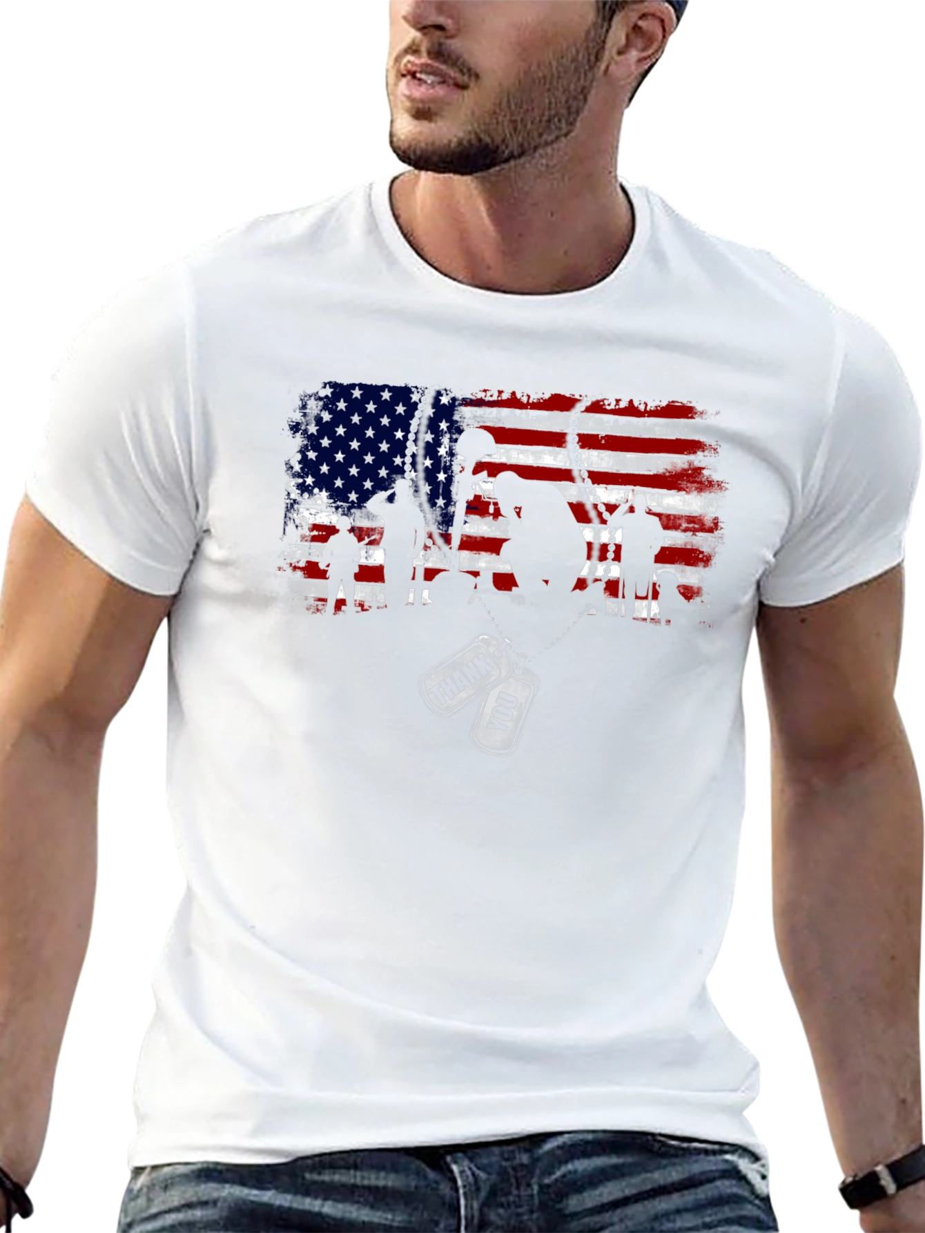 Black Patriotic US Flag Veteran Thank You T-Shirt view 13