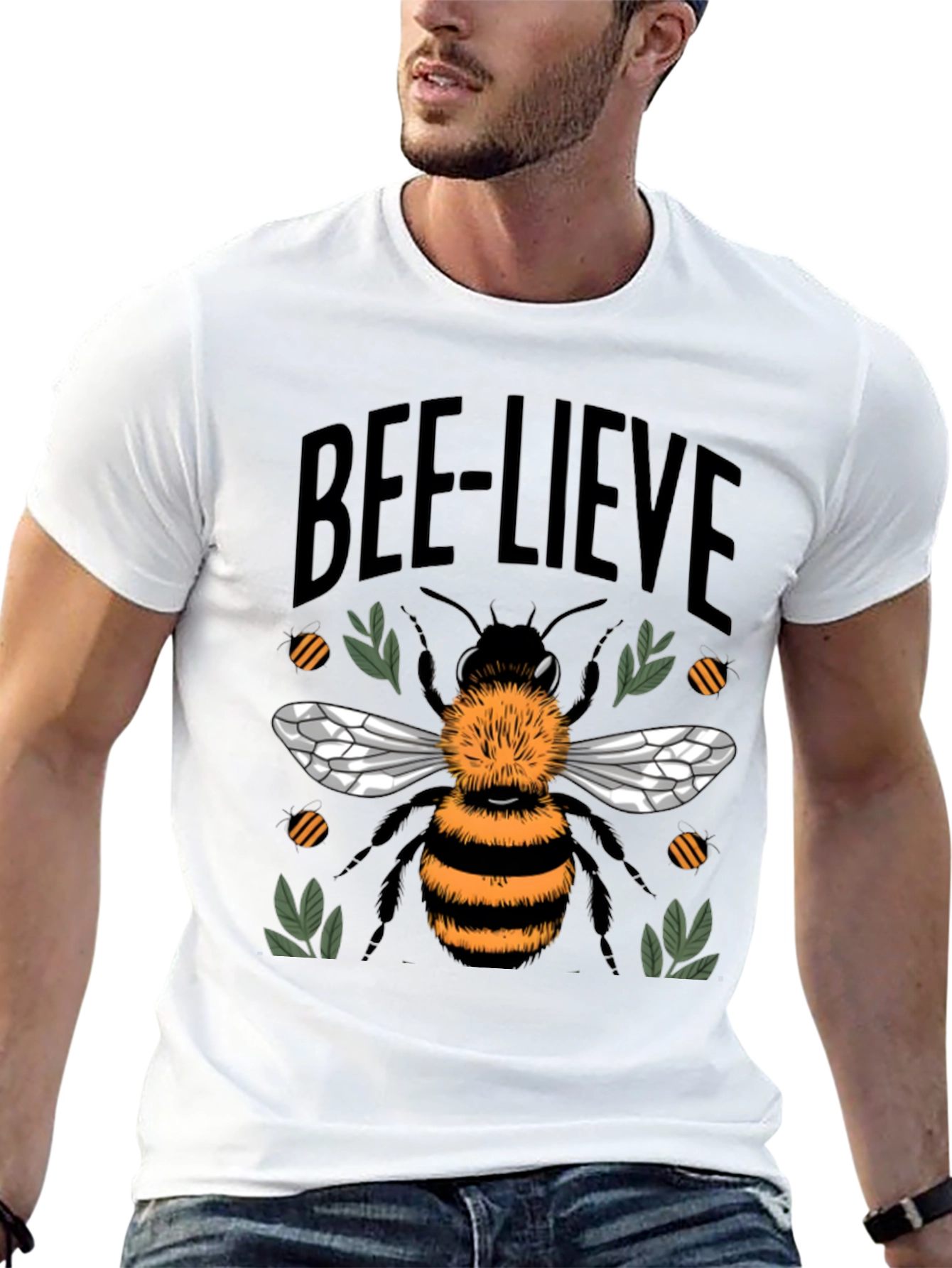 Black Bee-lieve Graphic Tee - Black Cotton T-Shirt view 13