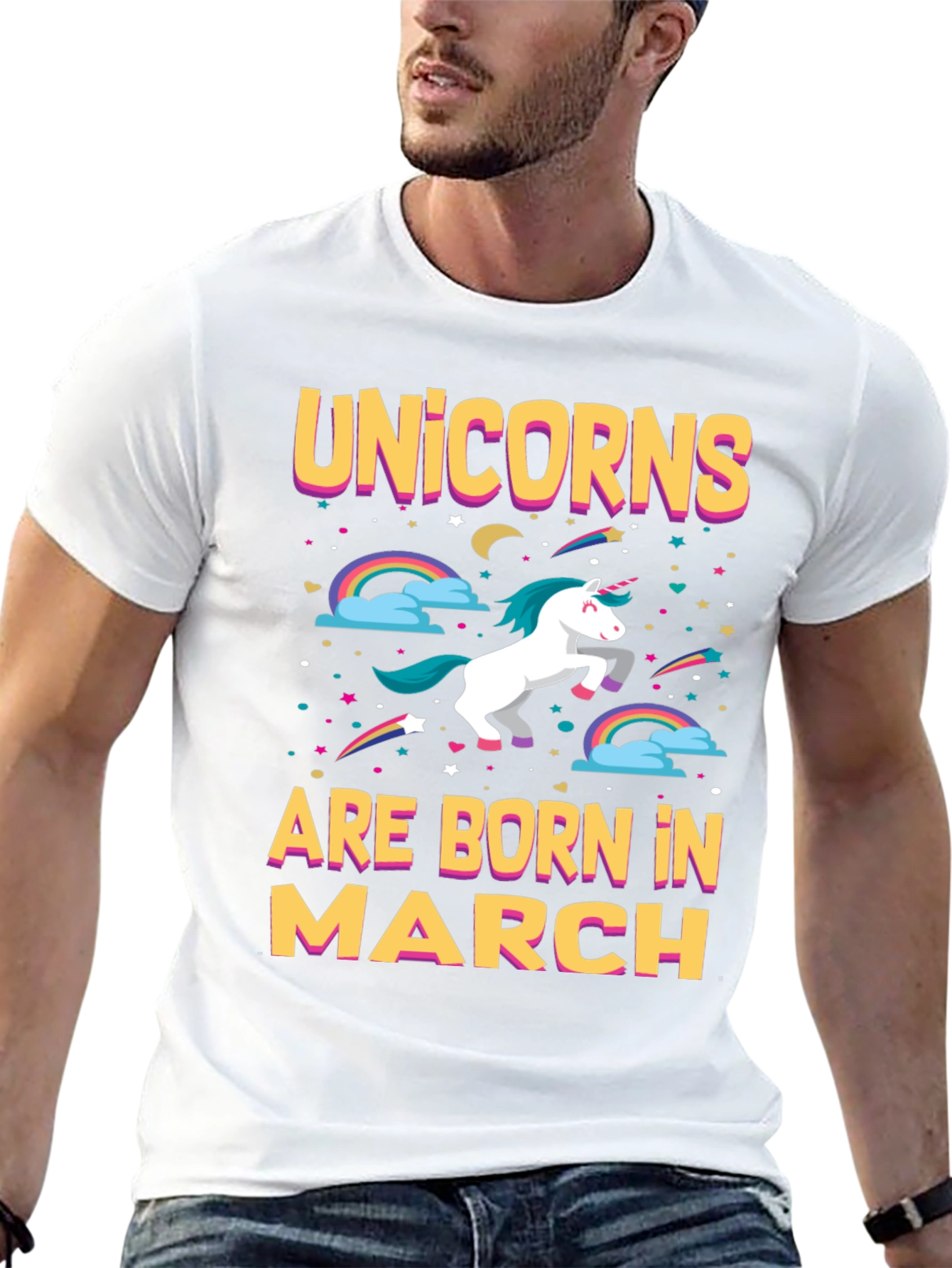 Black Unicorns Born in March T-Shirt view 13