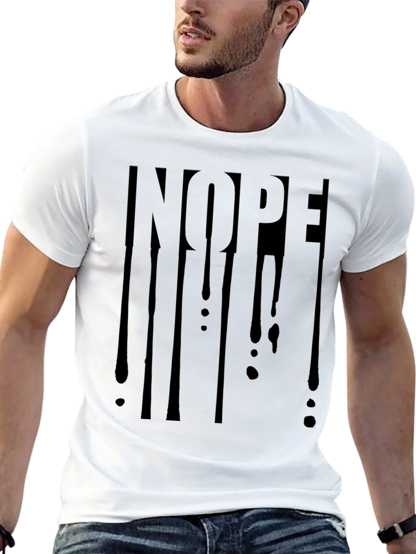 Black Men's Black "Nope!" Graphic Print T-Shirt view 13