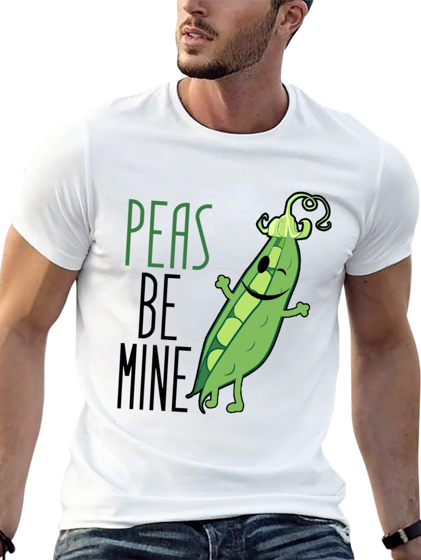 Black Peas Be Mine Graphic T-Shirt - Cute Food Pun Tee view 13
